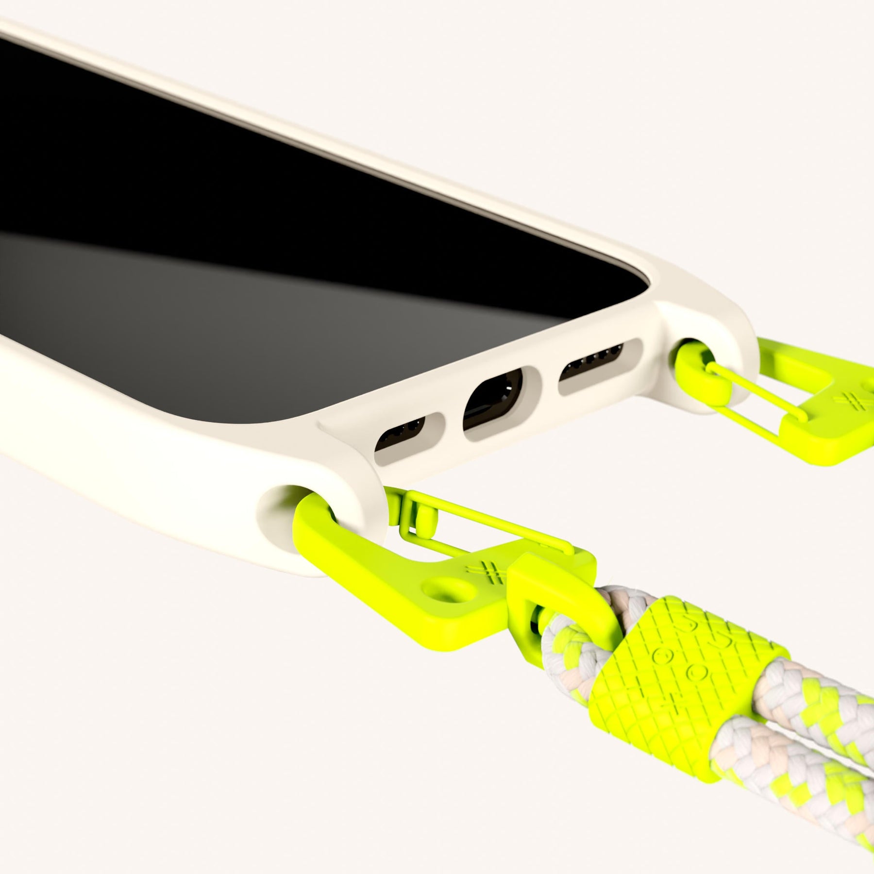 Handykette mit Karabinerband in Kreideweiss + Neon Kamouflage