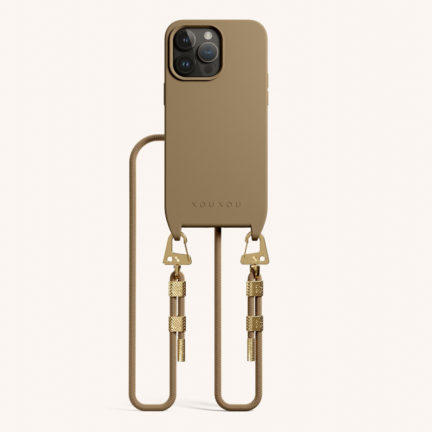 Handykette mit Karabinerband in Taupe