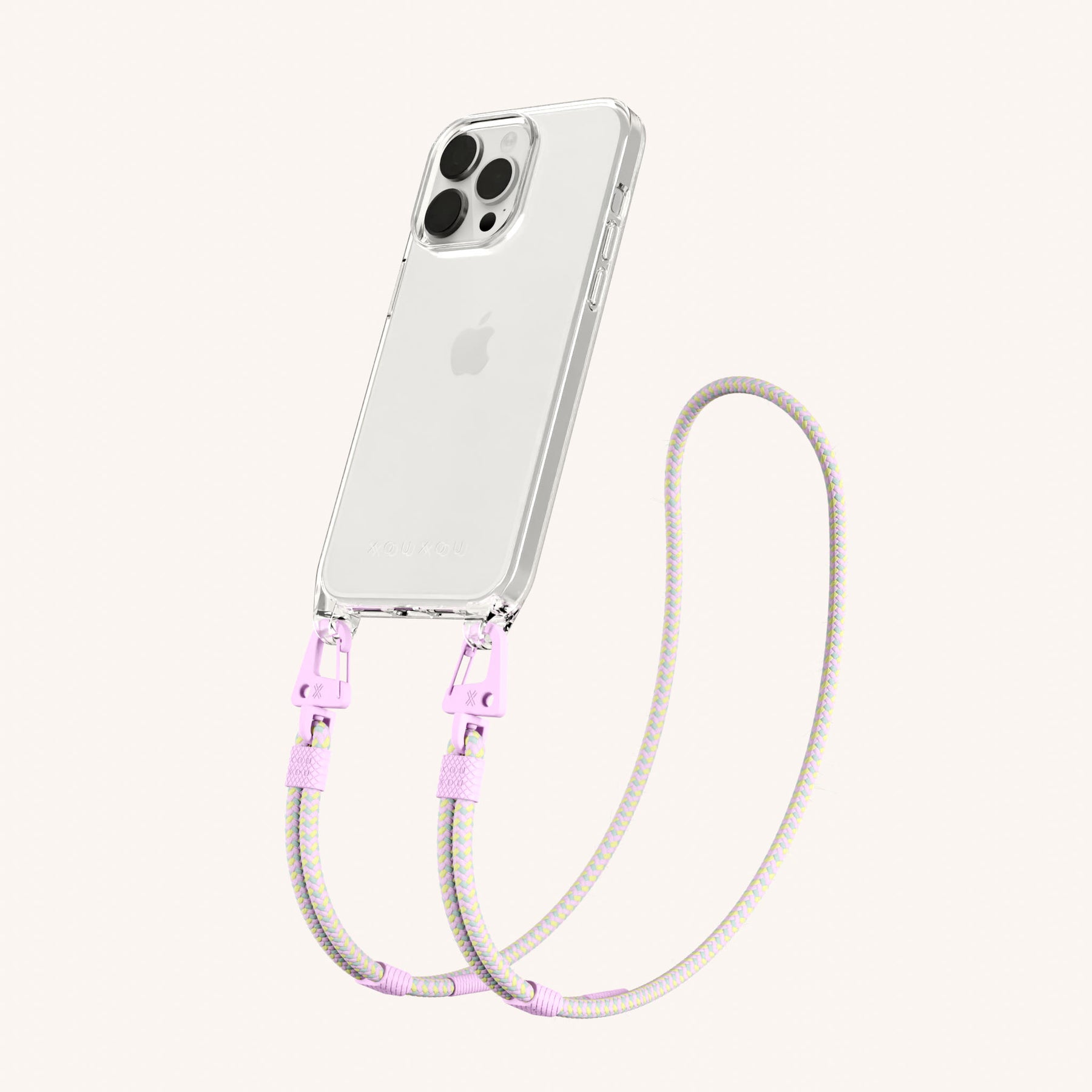 Phone Necklace with Carabiner Rope in Clear + Dolce
