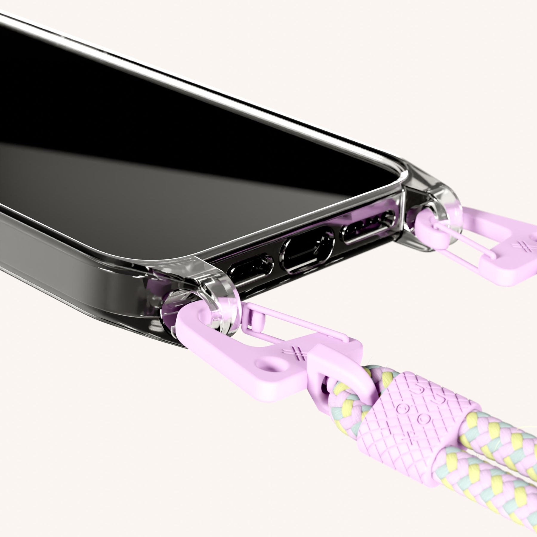 Phone Necklace with Carabiner Rope in Clear + Dolce
