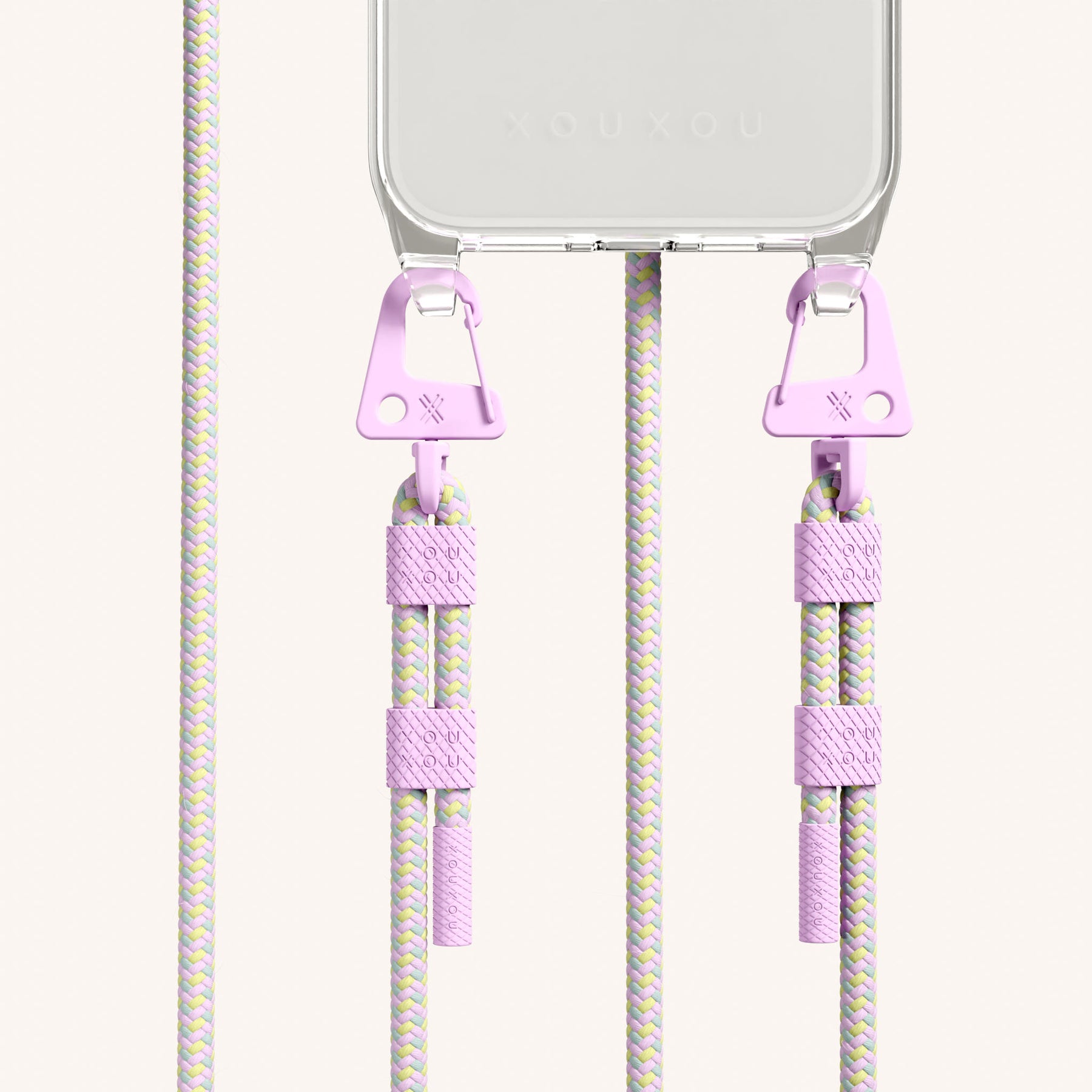 Phone Necklace with Carabiner Rope in Clear + Dolce