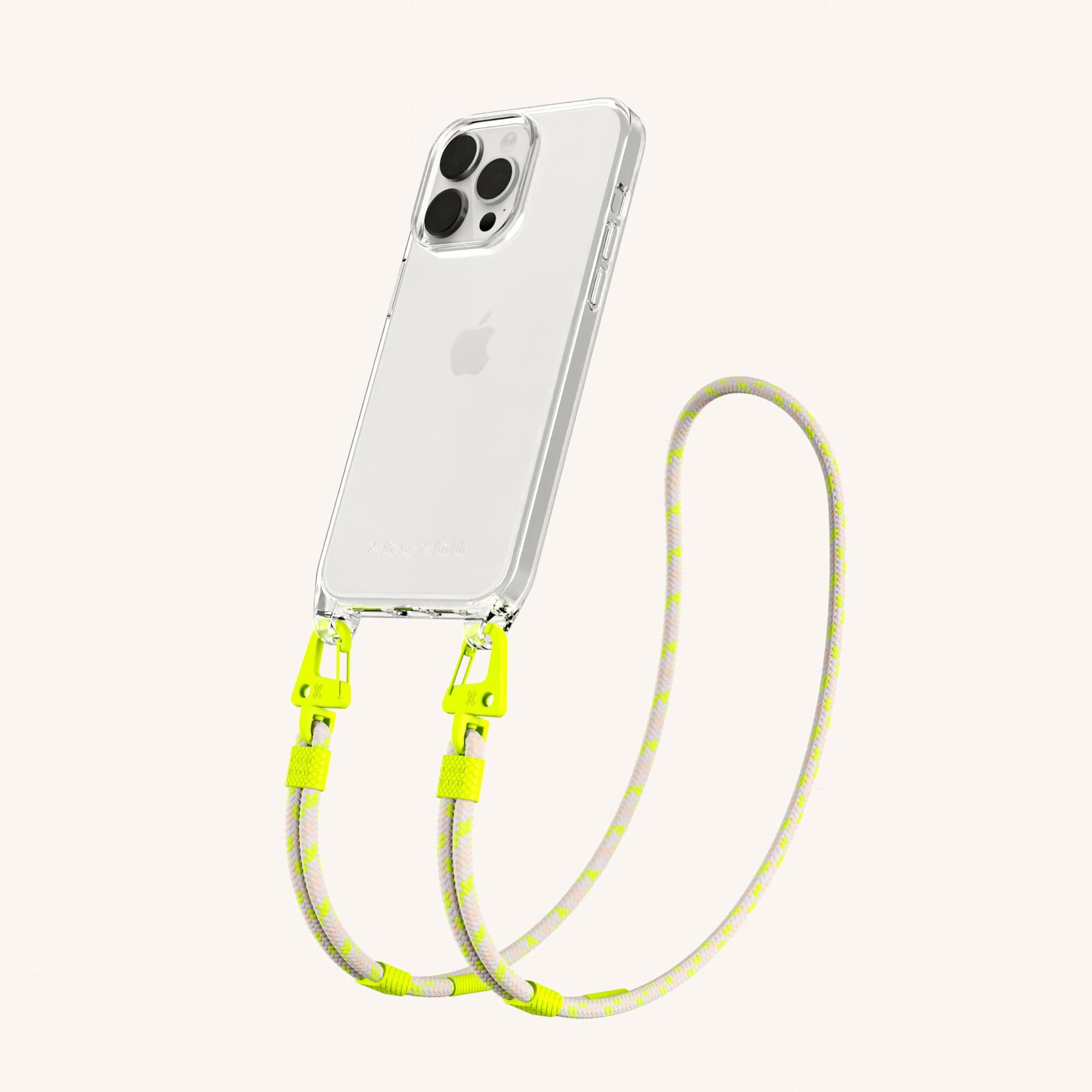 Handykette mit Karabinerband in Transparent + Orange Kamouflage