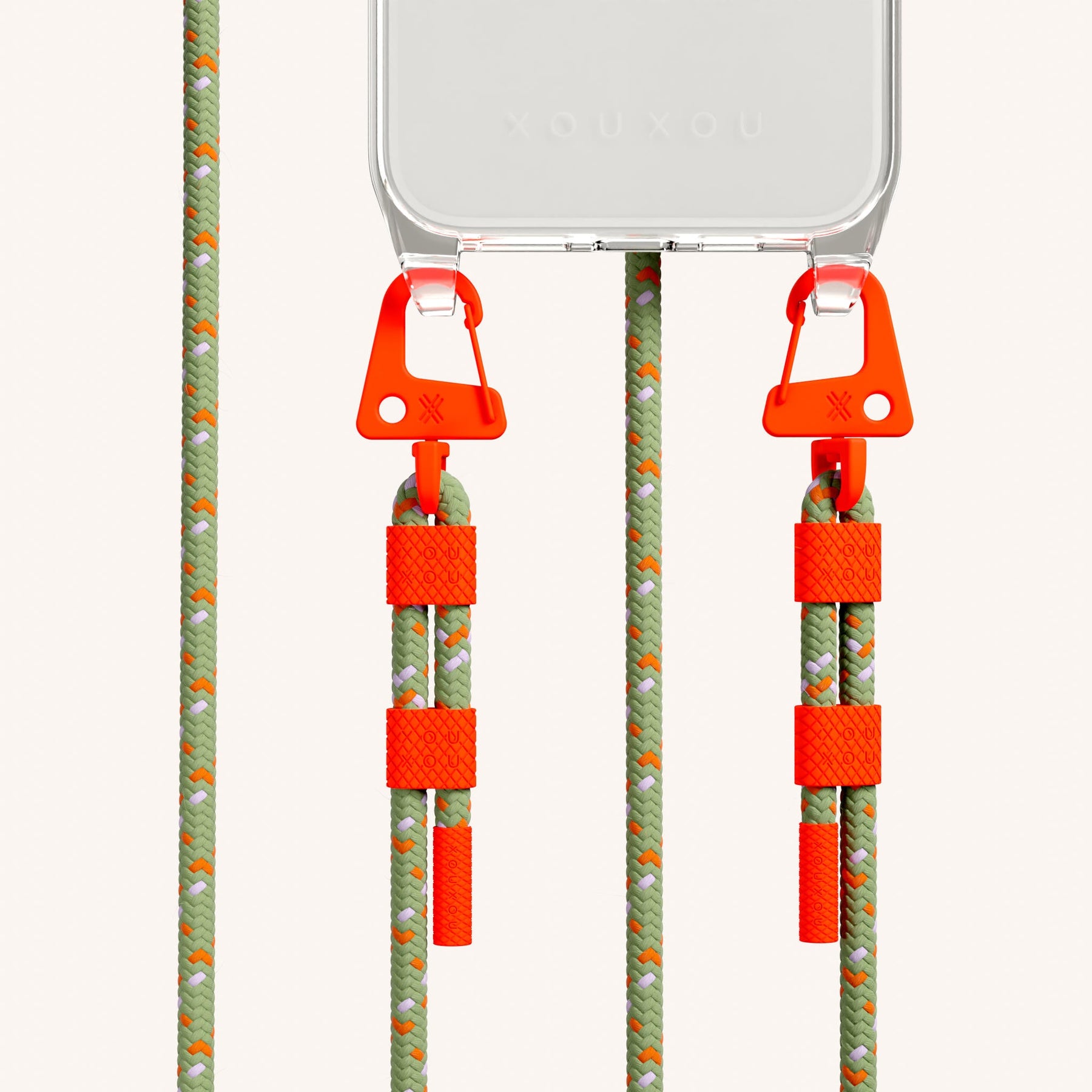 Handykette mit Karabinerband in Transparent + Orange Kamouflage