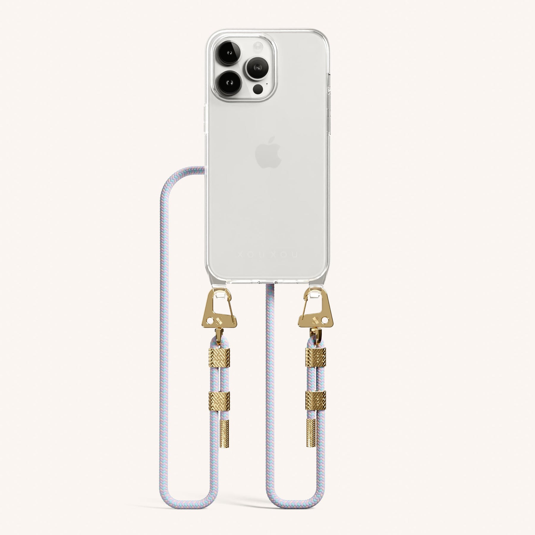 Phone Necklace with Carabiner Rope in Clear + Vibrant Pastel