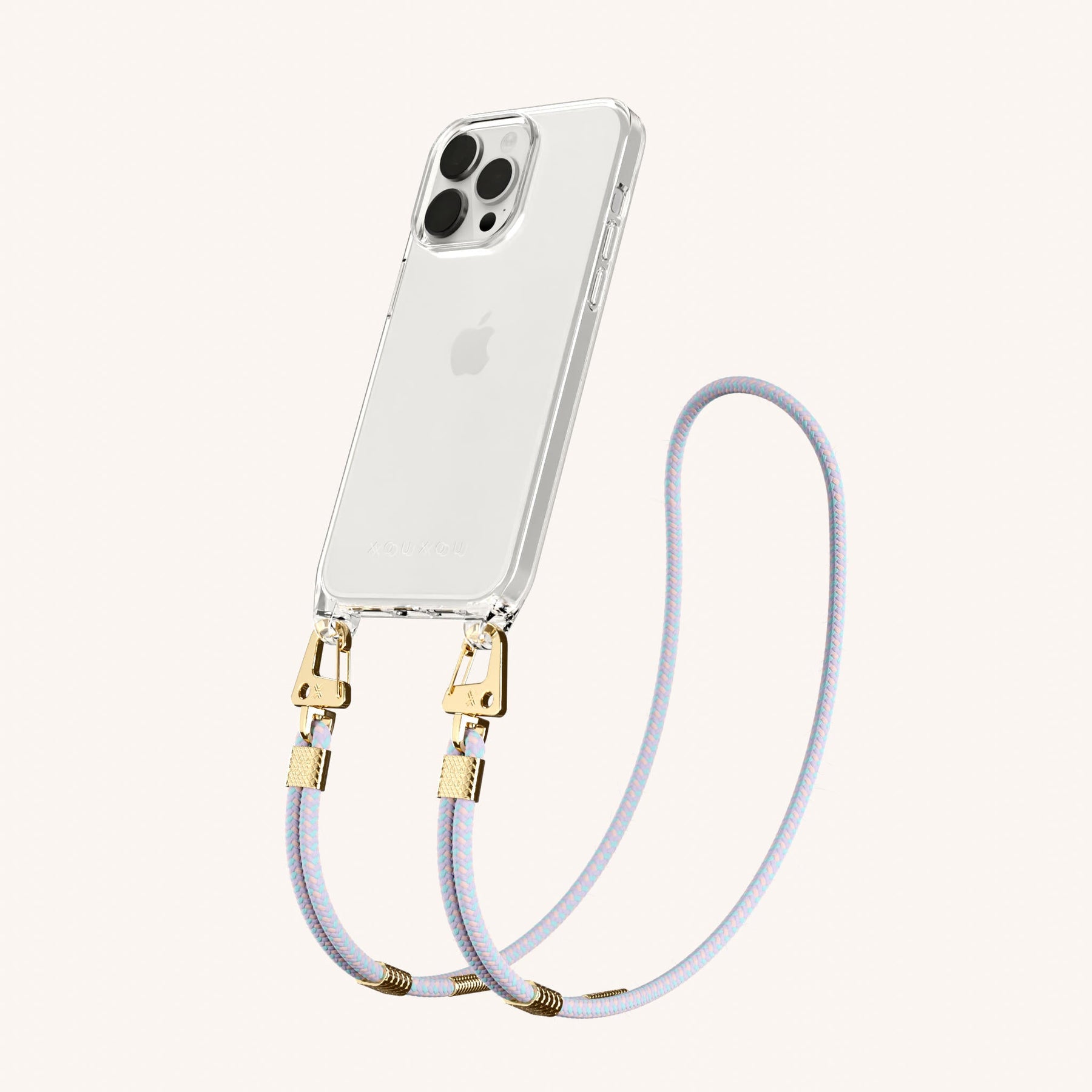 Phone Necklace with Carabiner Rope in Clear + Vibrant Pastel