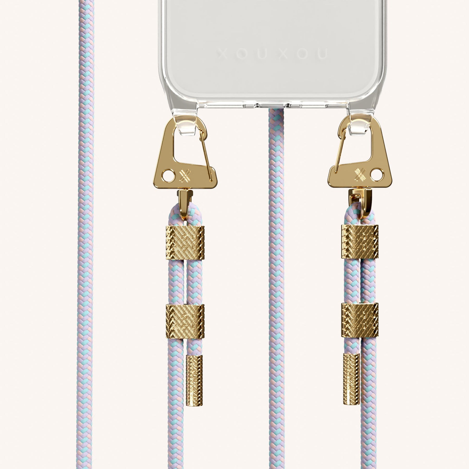 Phone Necklace with Carabiner Rope in Clear + Vibrant Pastel