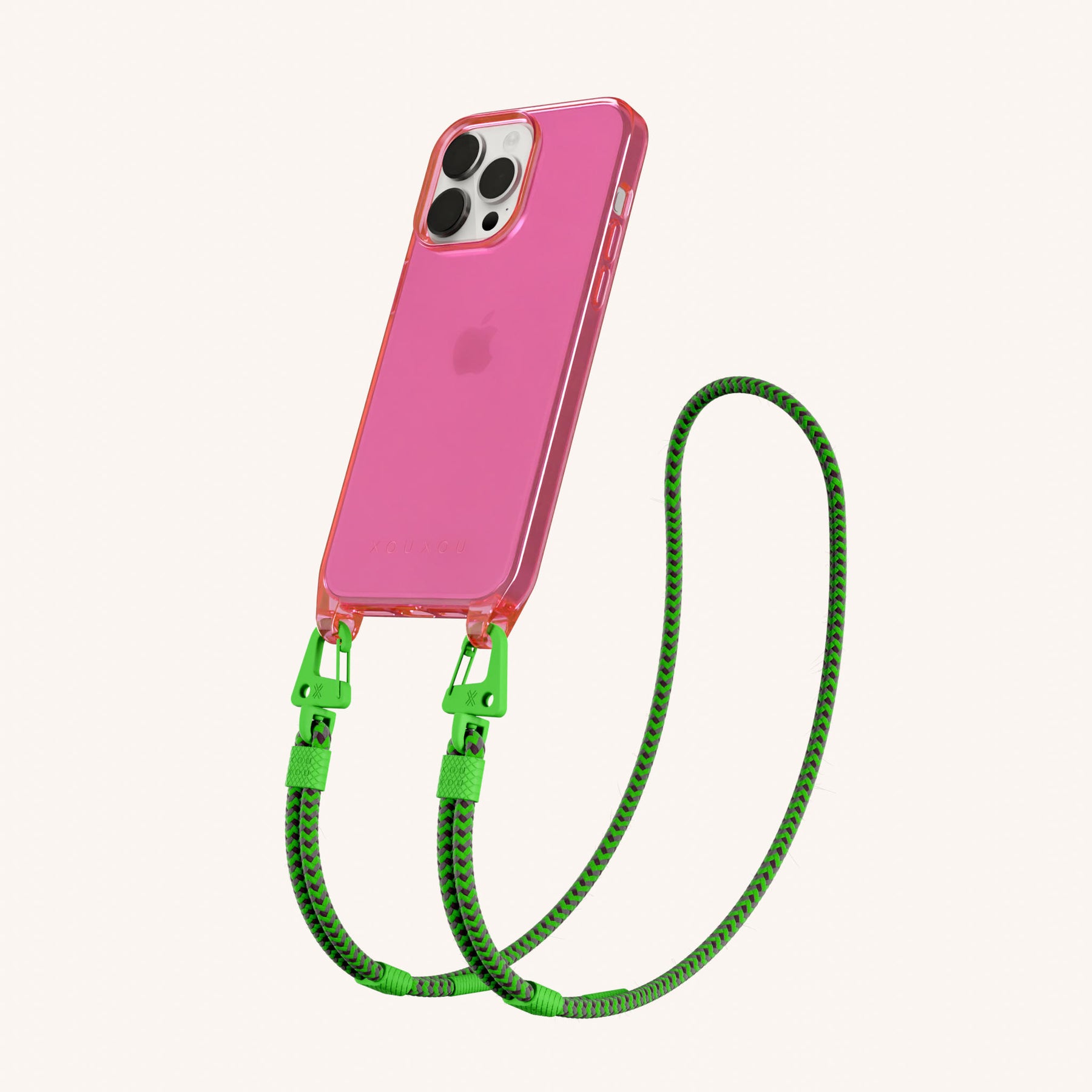 Phone Necklace with Carabiner Rope in Cyber Pink Clear + Acid