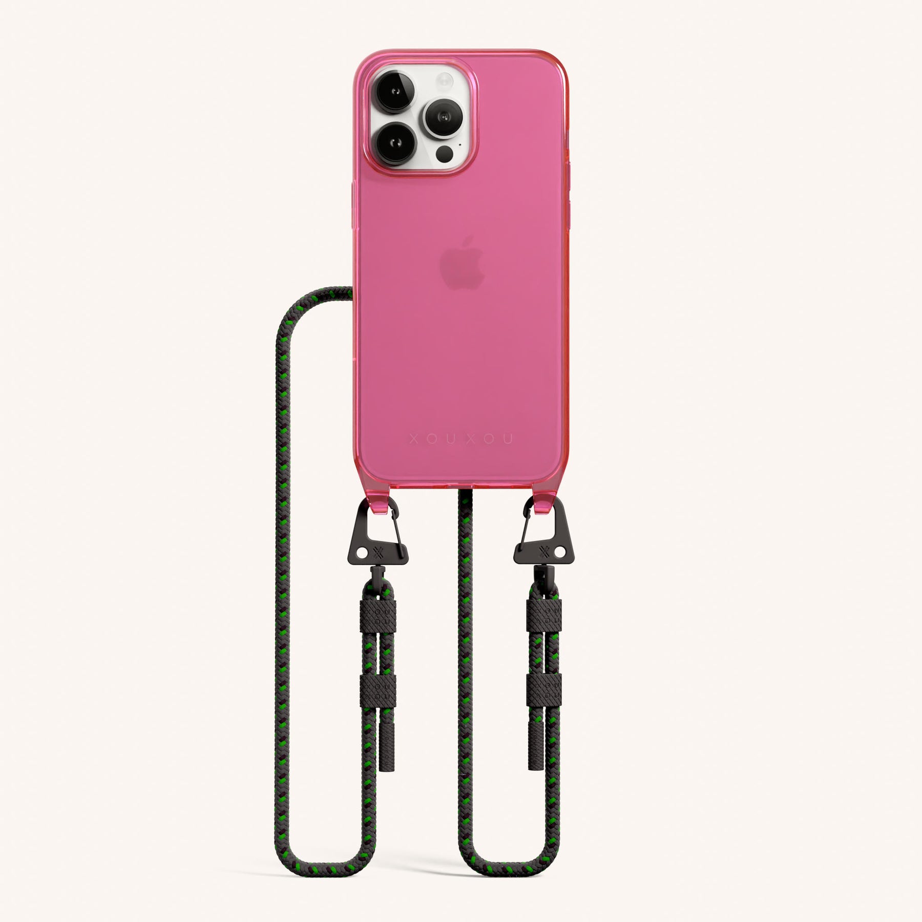 Phone Necklace with Carabiner Rope in Cyber Pink Clear + Ash