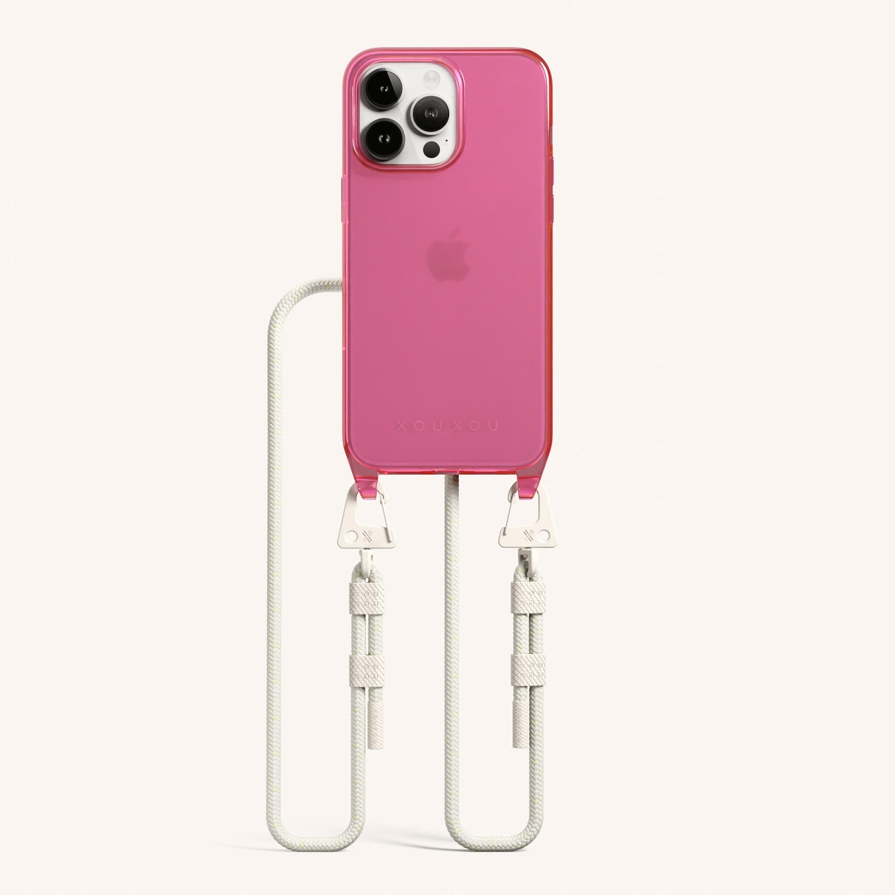 Phone Necklace with Carabiner Rope in Cyber Pink Clear + Chalk