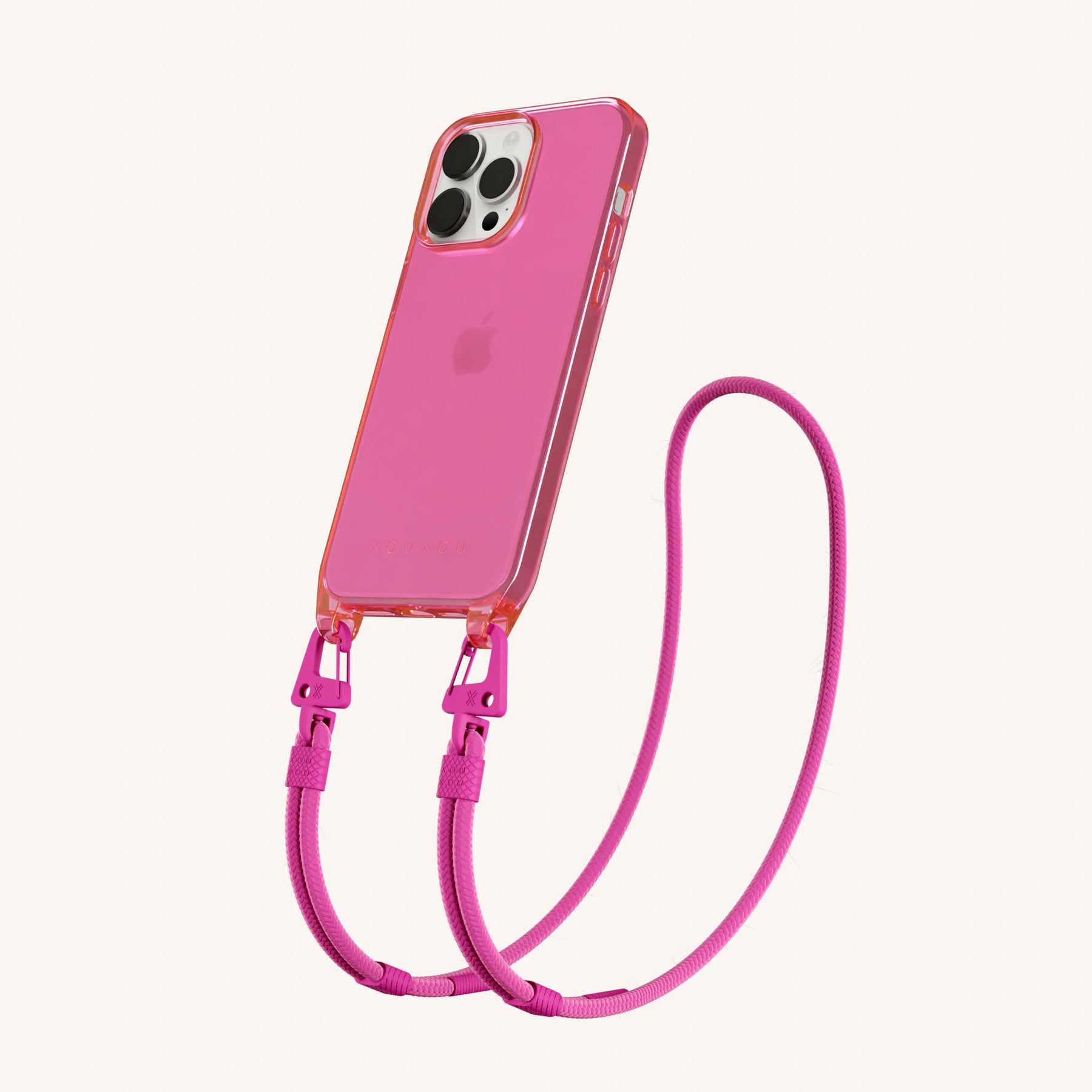 Phone Necklace with Carabiner Rope in Cyber Pink Clear + Power Pink