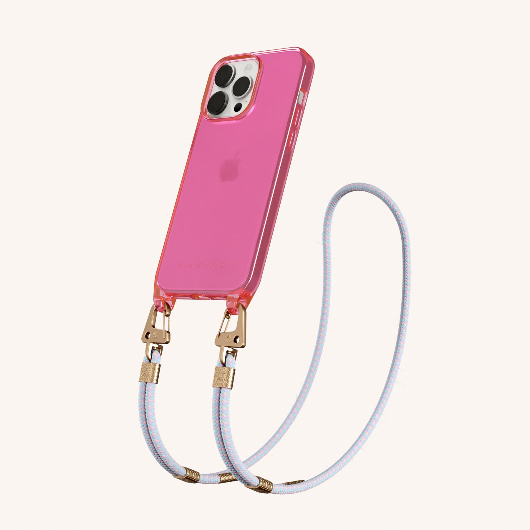 Phone Necklace with Carabiner Rope in Cyber Pink Clear + Vibrant Pastel