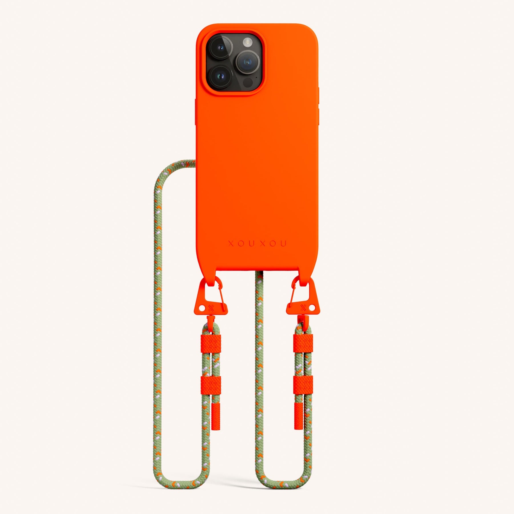 Handykette mit Karabinerband in Neon Orange + Orange Kamouflage