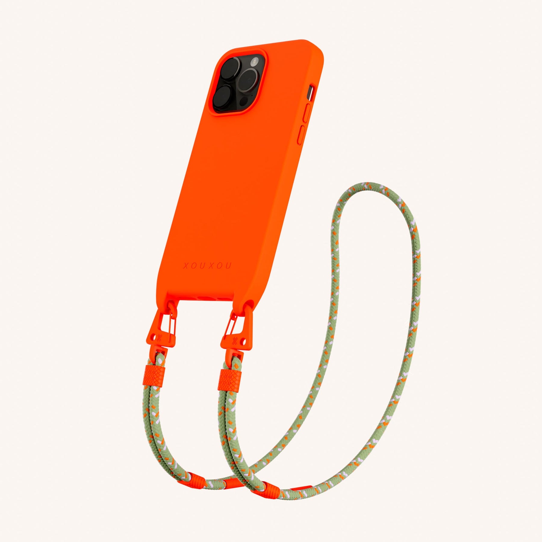Handykette mit Karabinerband in Neon Orange + Orange Kamouflage