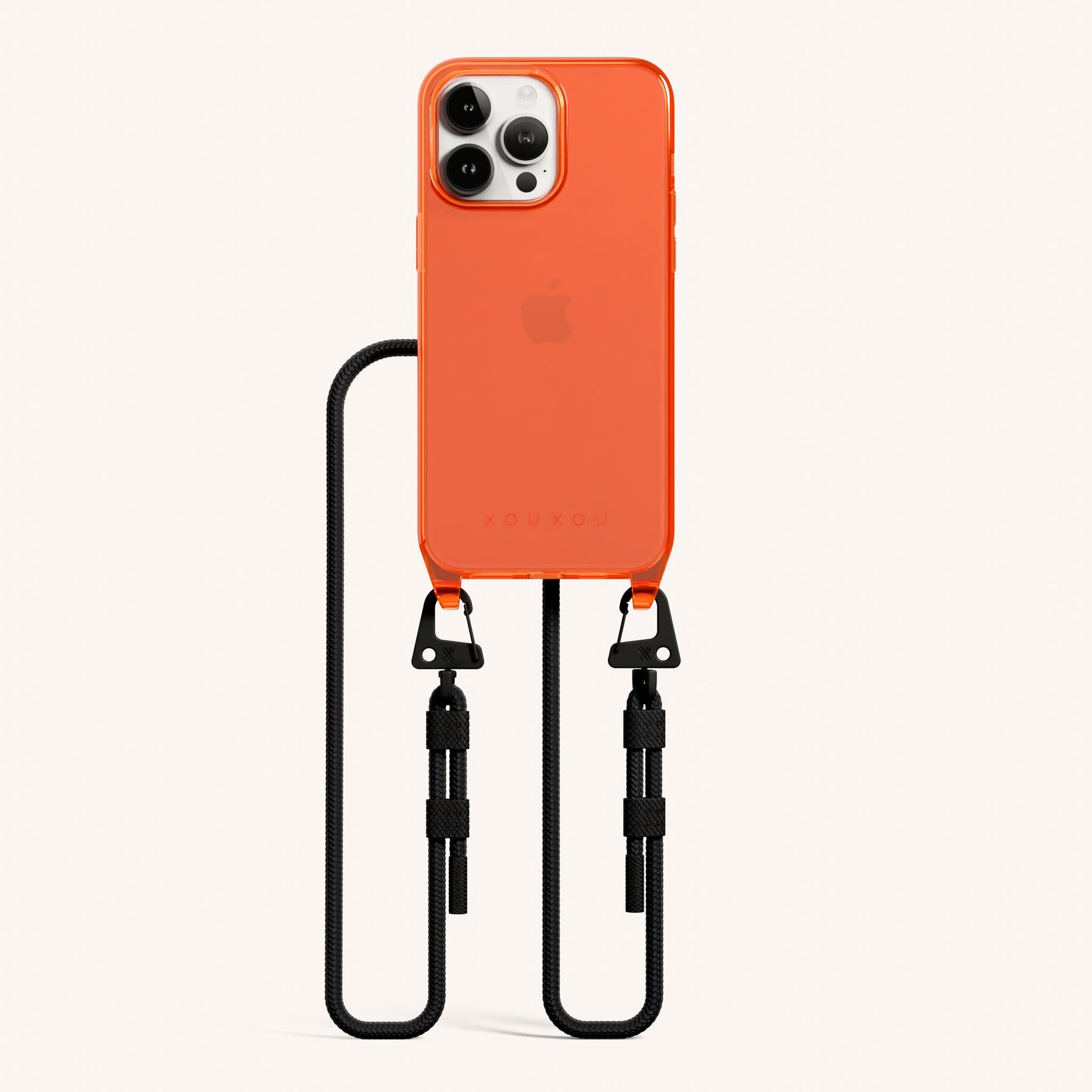Handykette mit Karabinerband in Neon Orange transparent + Schwarz