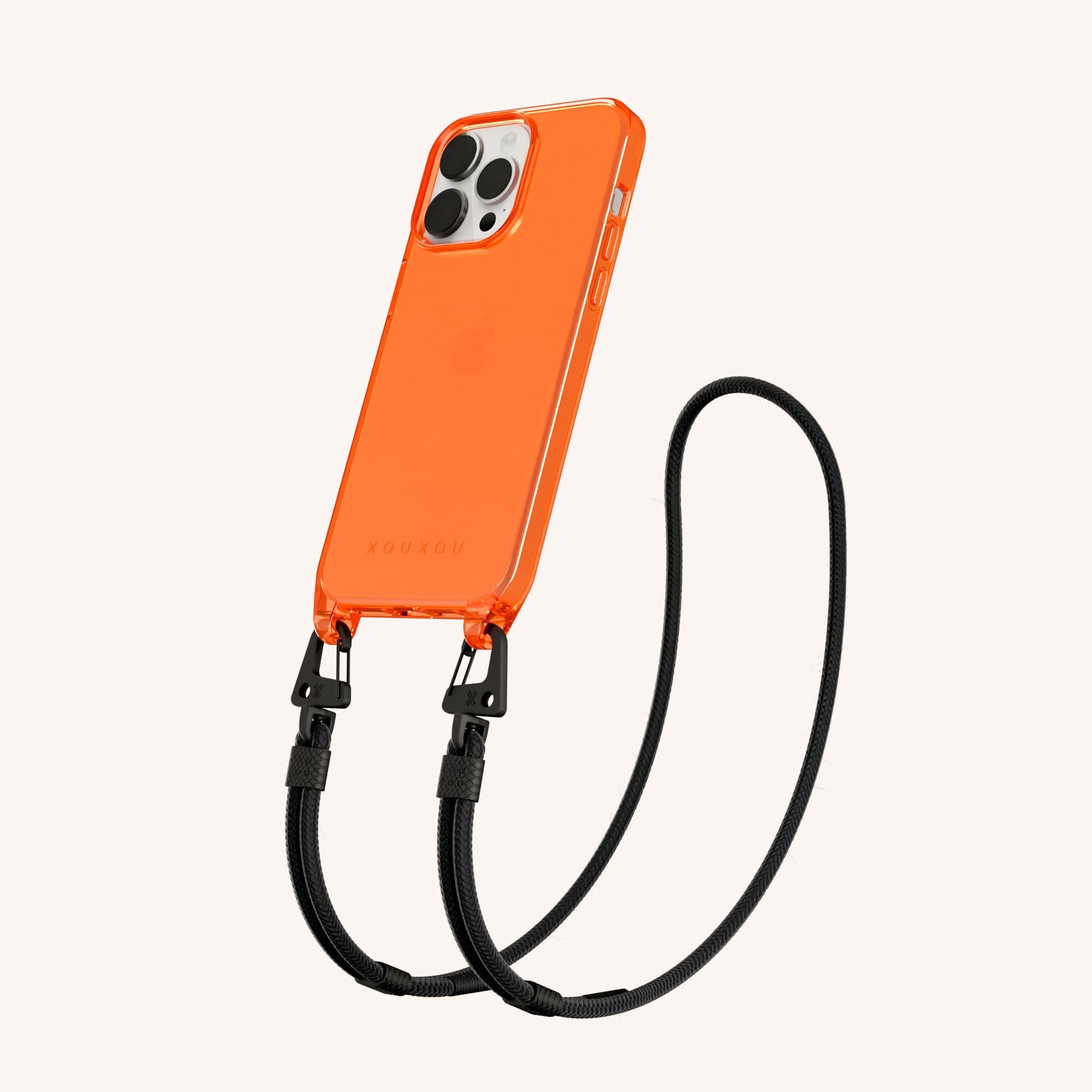 Handykette mit Karabinerband in Neon Orange transparent + Schwarz