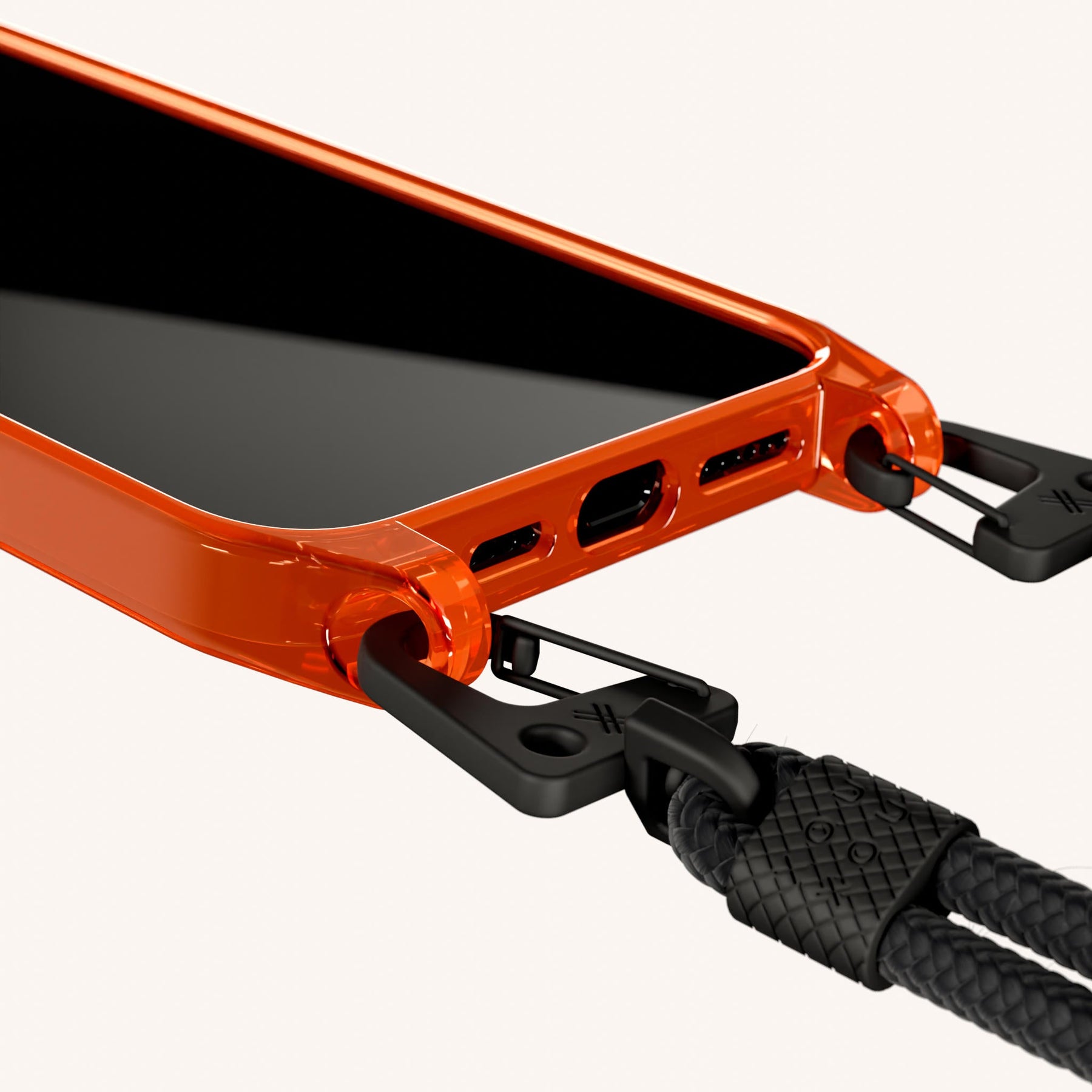 Handykette mit Karabinerband in Neon Orange transparent + Schwarz