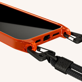 Handykette mit Karabinerband in Neon Orange transparent + Schwarz