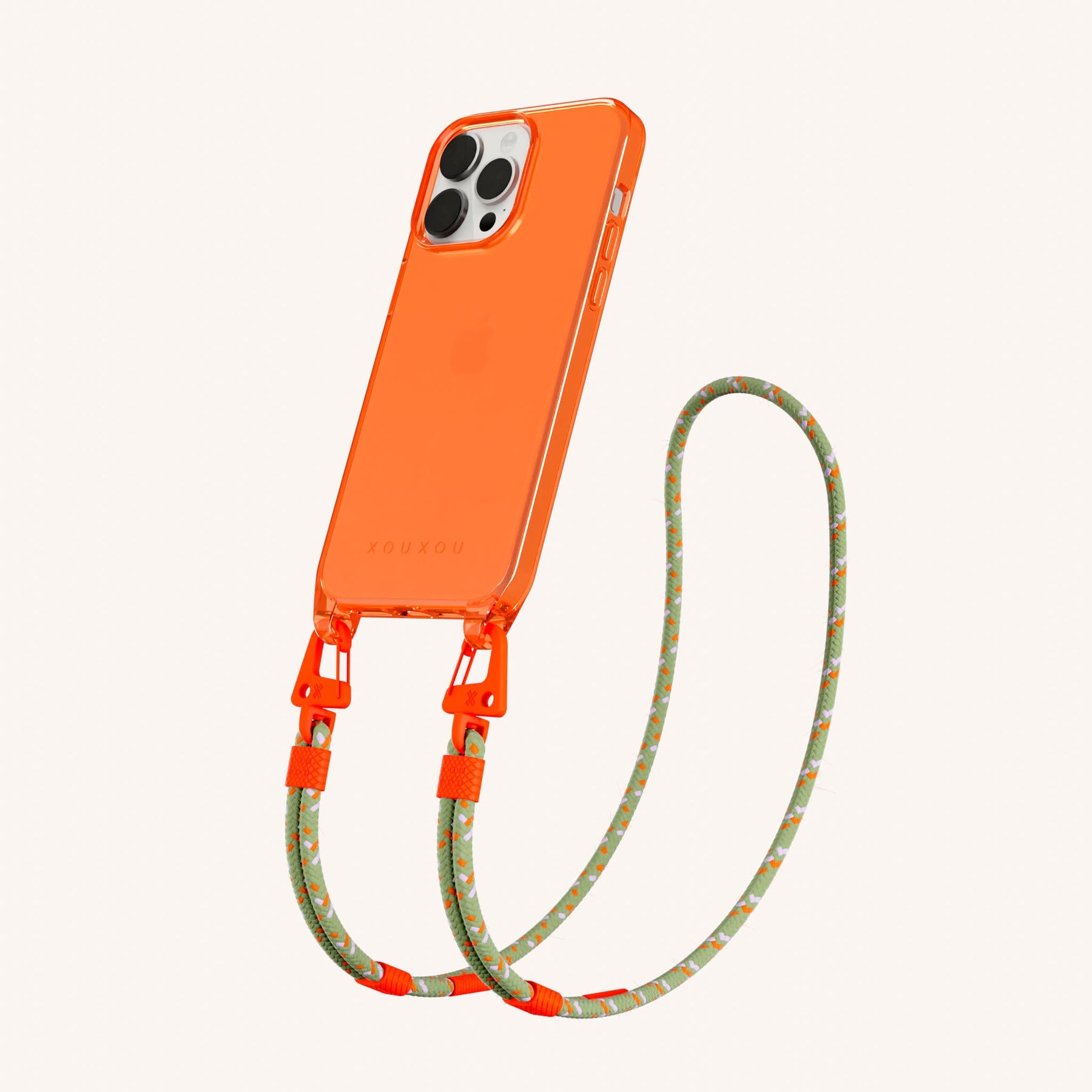 Handykette mit Karabinerband in Neon Orange Transparent + Orange Kamouflage