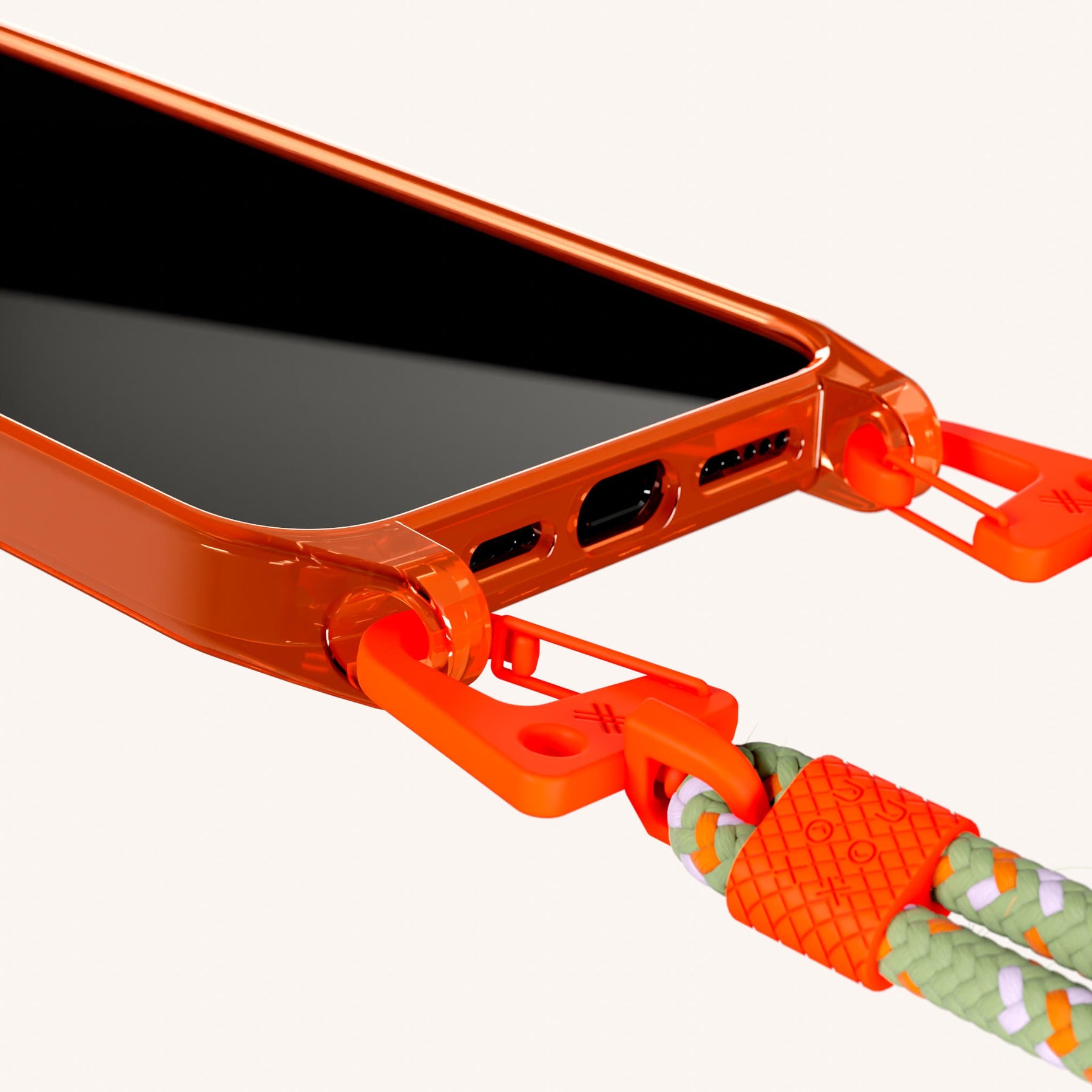 Handykette mit Karabinerband in Neon Orange Transparent + Orange Kamouflage