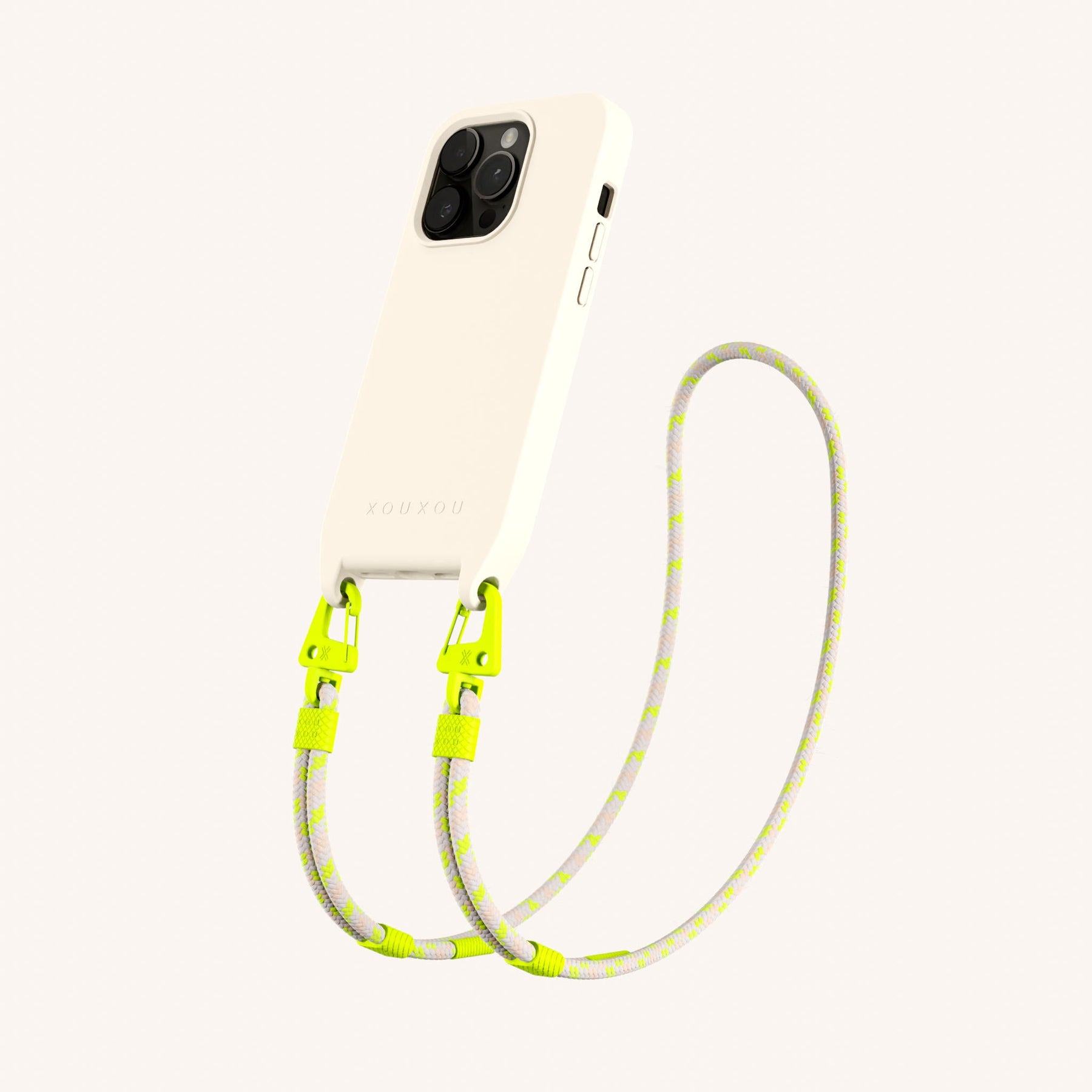 Handykette mit Karabinerband in Kreideweiss + Neon Kamouflage