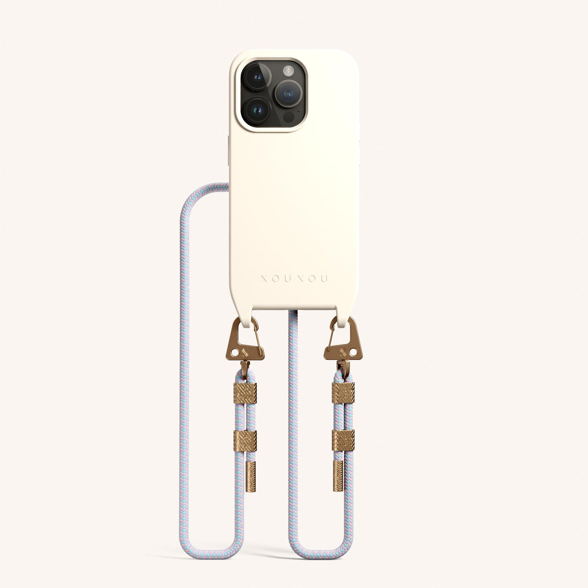 Phone Necklace with Carabiner Rope for iPhone 15 Pro with MagSafe in Chalk + Vibrant Pastel Total View | XOUXOU #phone model_iphone 15 pro