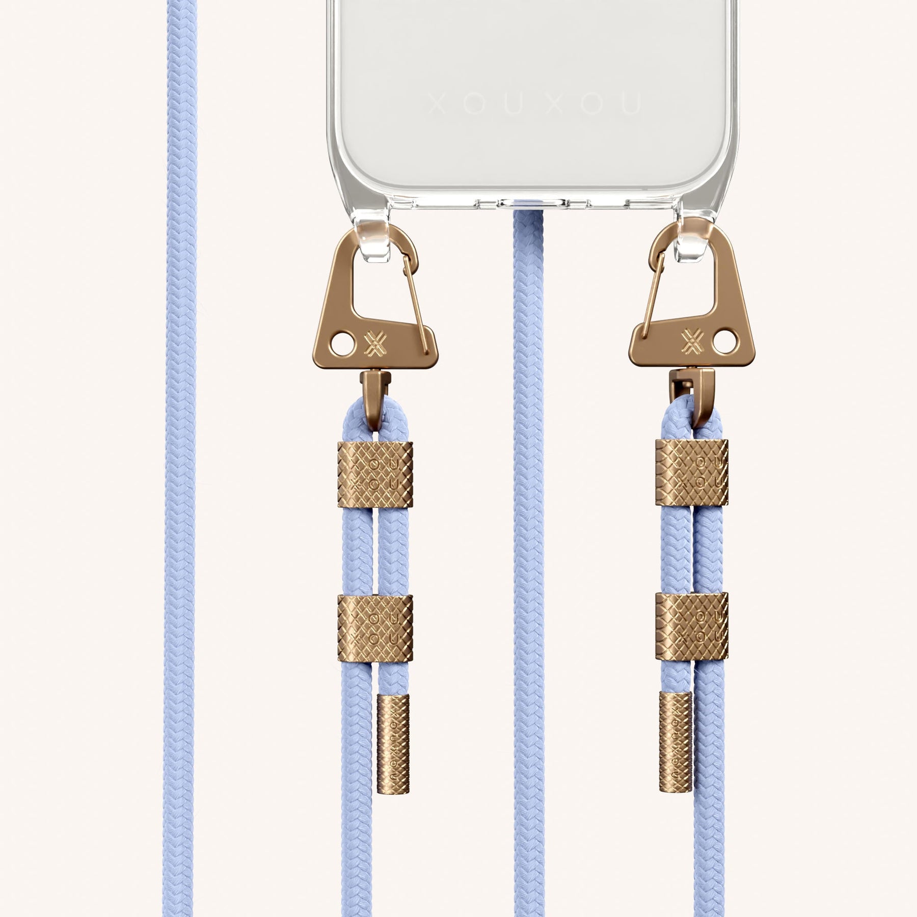 Handykette mit Karabinerband in Transparent + Baby Blau
