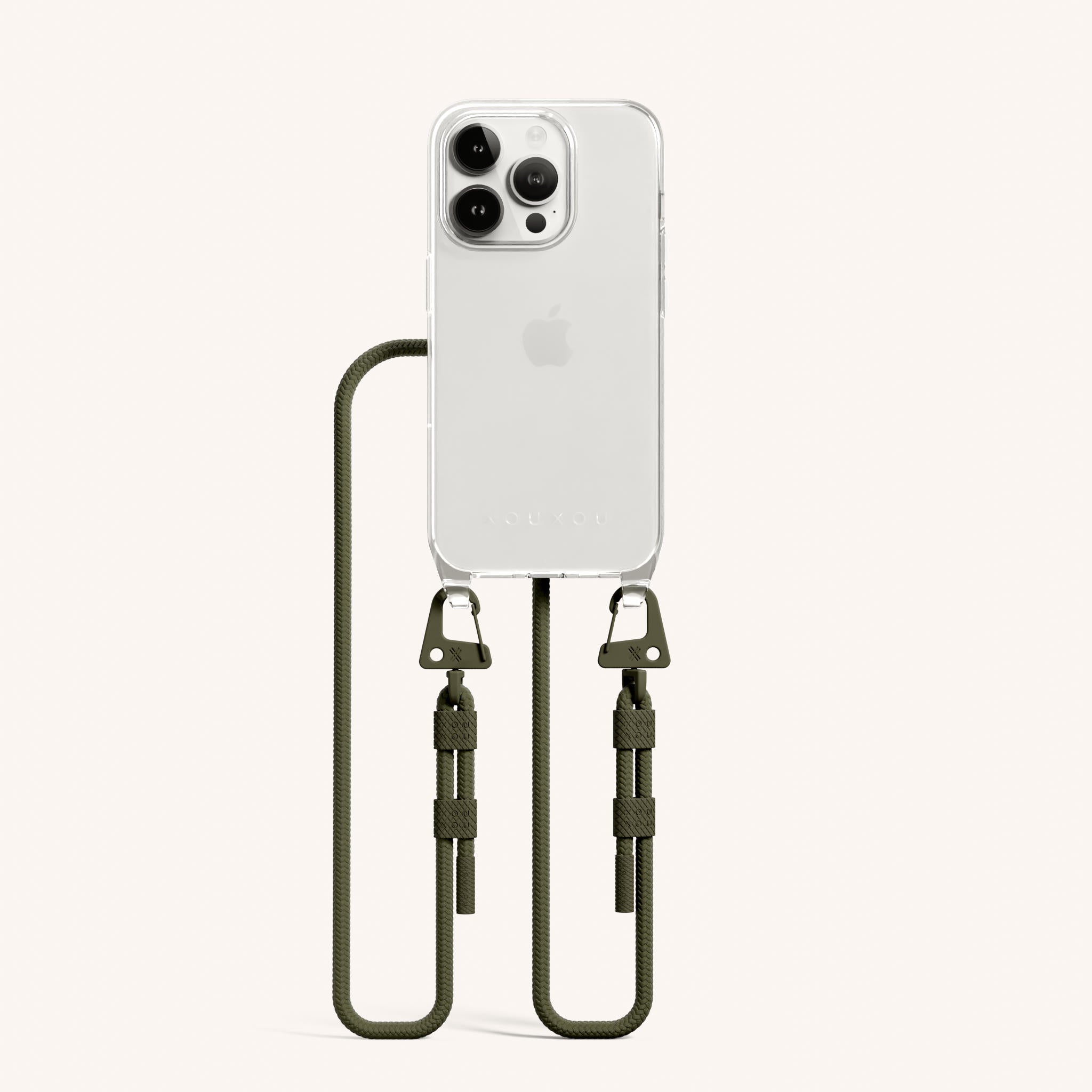 Phone Necklace with Carabiner Rope in Clear + Moss XOUXOU®