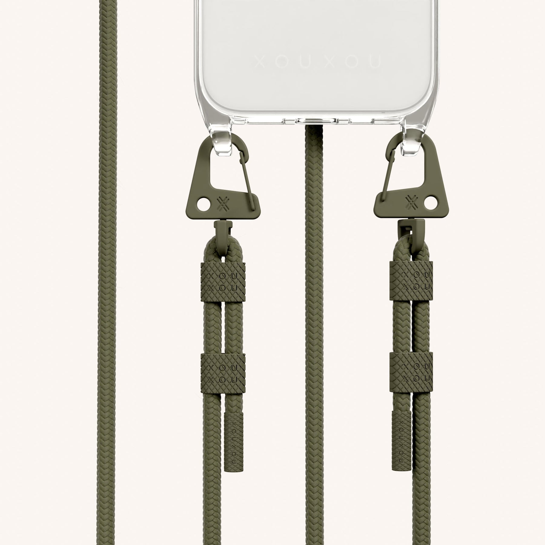 Handykette mit Karabinerband in Transparent + Moos