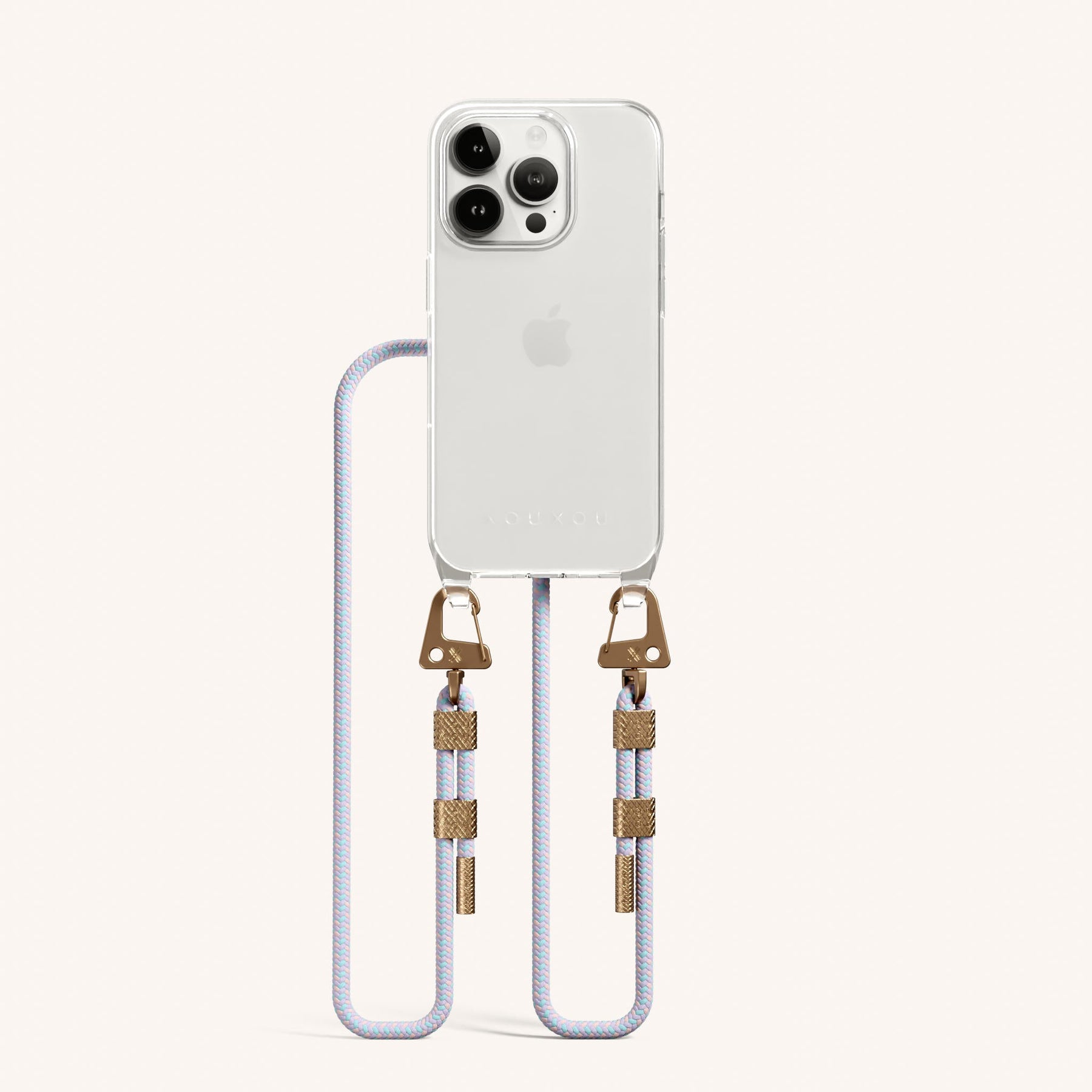 Phone Necklace with Carabiner Rope in Clear + Vibrant Pastel