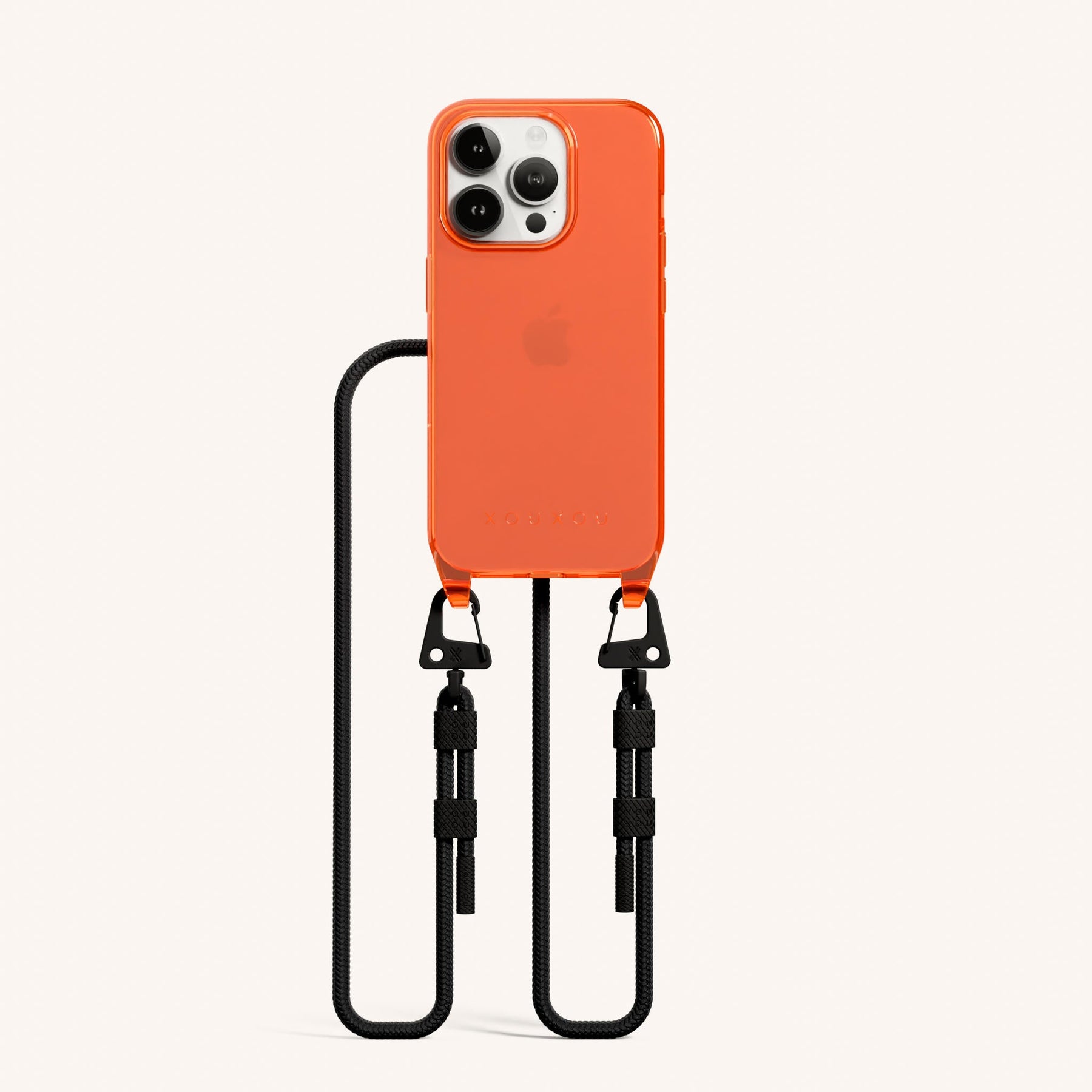 Handykette mit Karabinerband in Neon Orange transparent + Schwarz