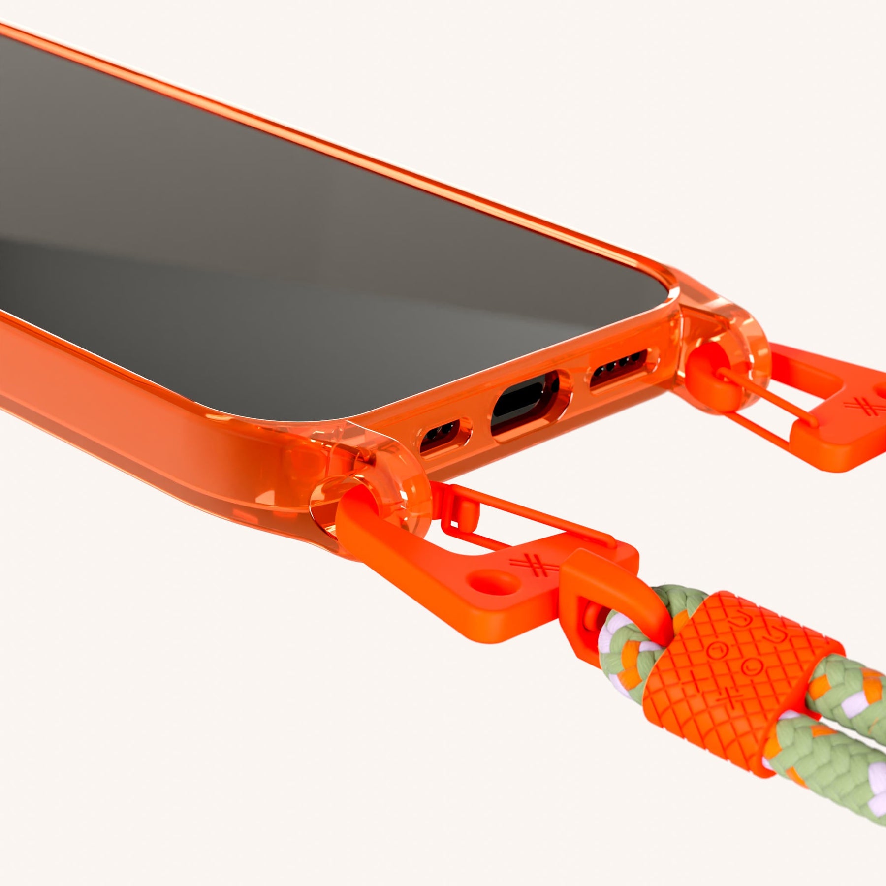 Handykette mit Karabinerband in Neon Orange Transparent + Orange Kamouflage
