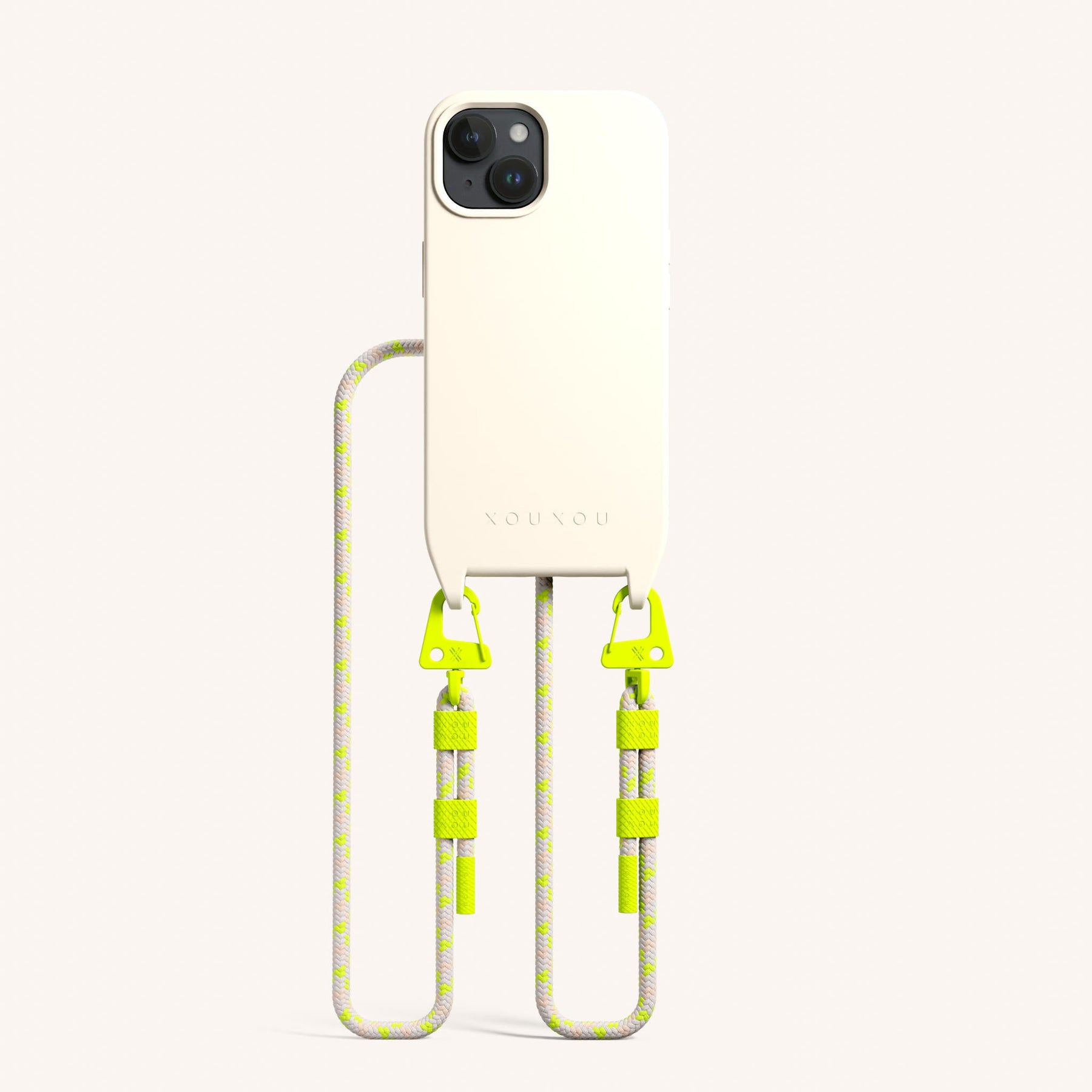 Handykette mit Karabinerband in Kreideweiss + Neon Kamouflage