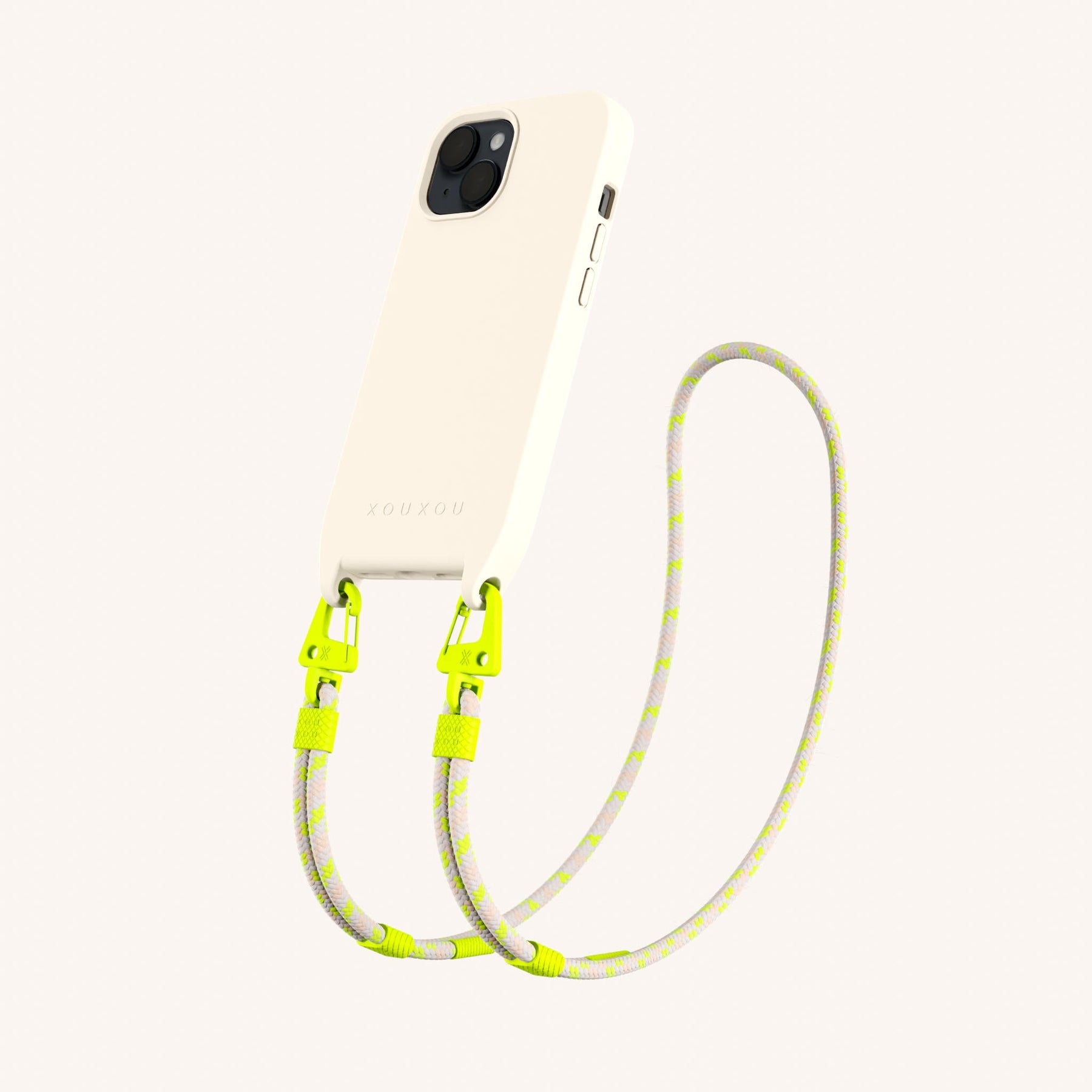 Handykette mit Karabinerband in Kreideweiss + Neon Kamouflage