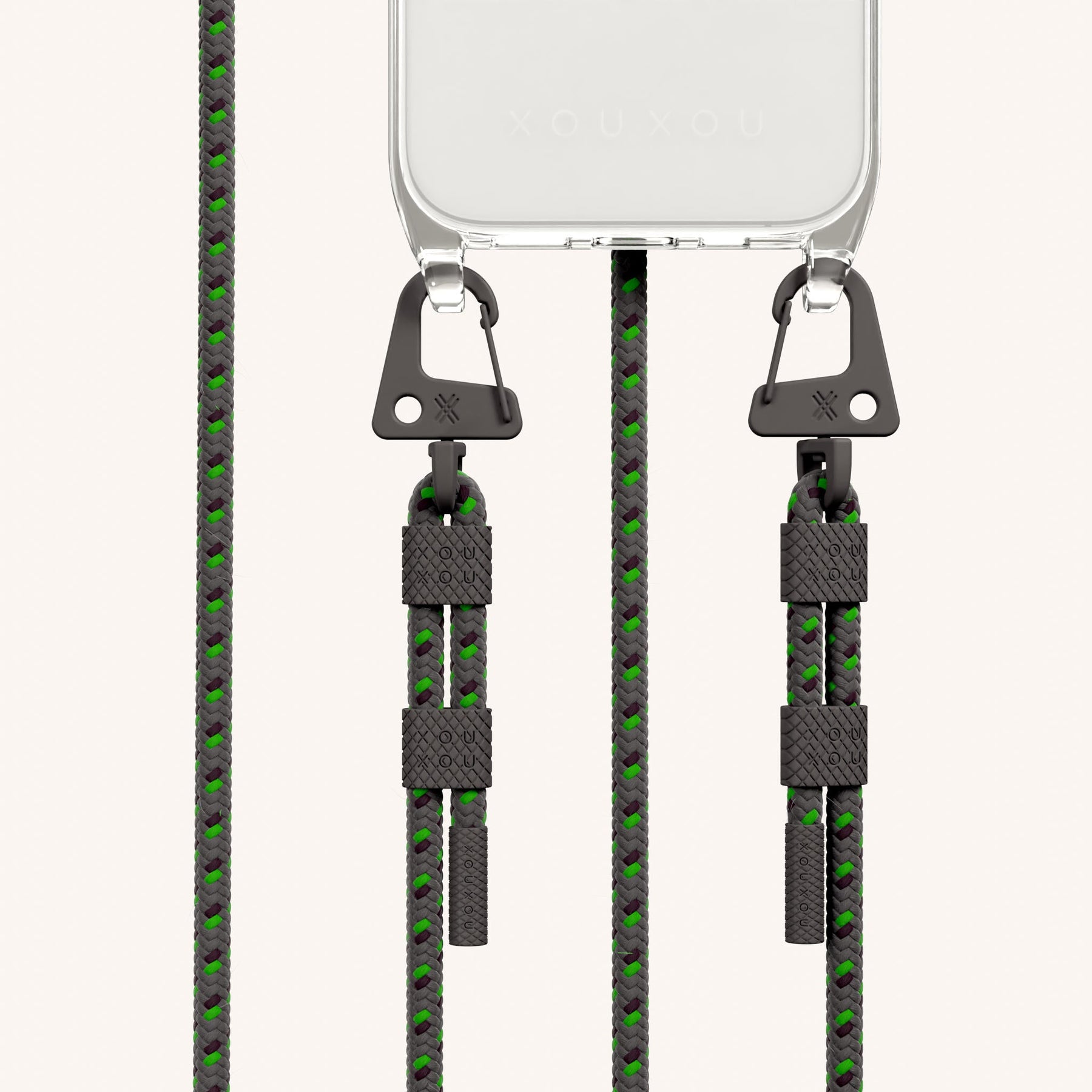 Phone Necklace with Carabiner Rope in Clear + Ash
