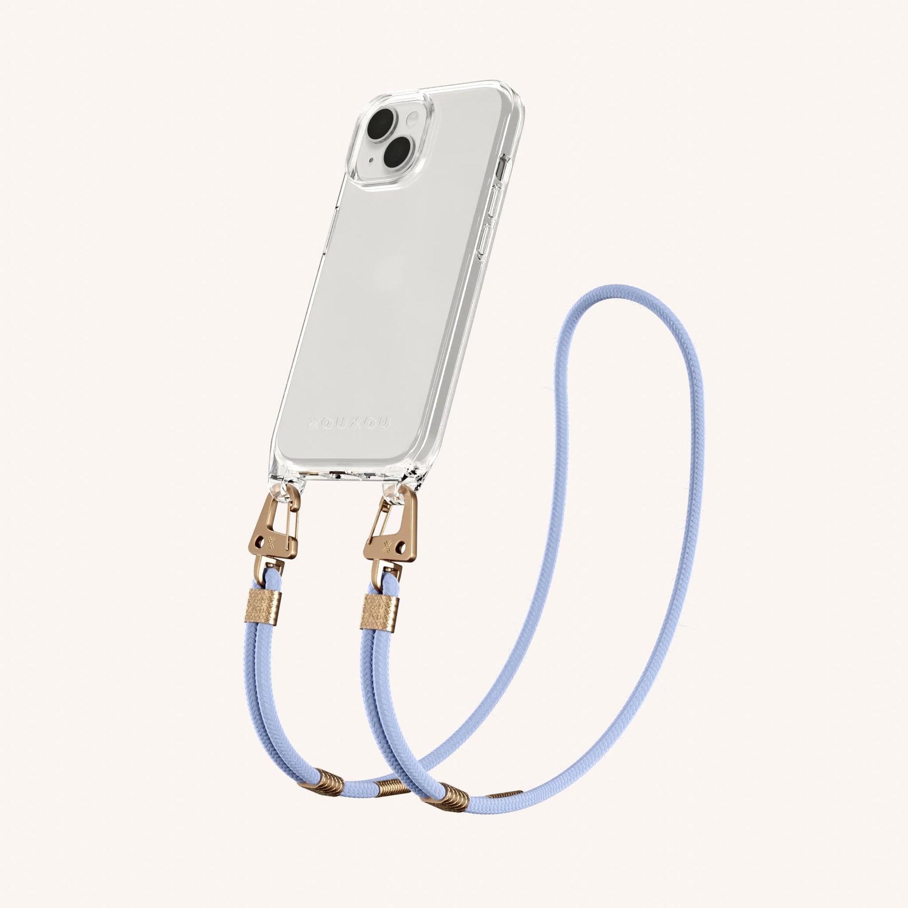 Handykette mit Karabinerband in Transparent + Baby Blau