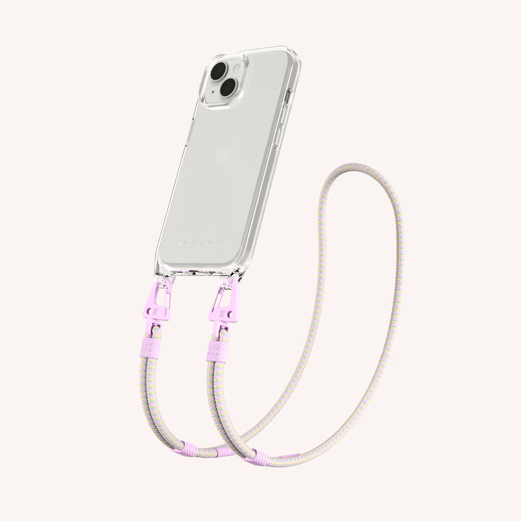 Phone Necklace with Carabiner Rope in Clear + Dolce
