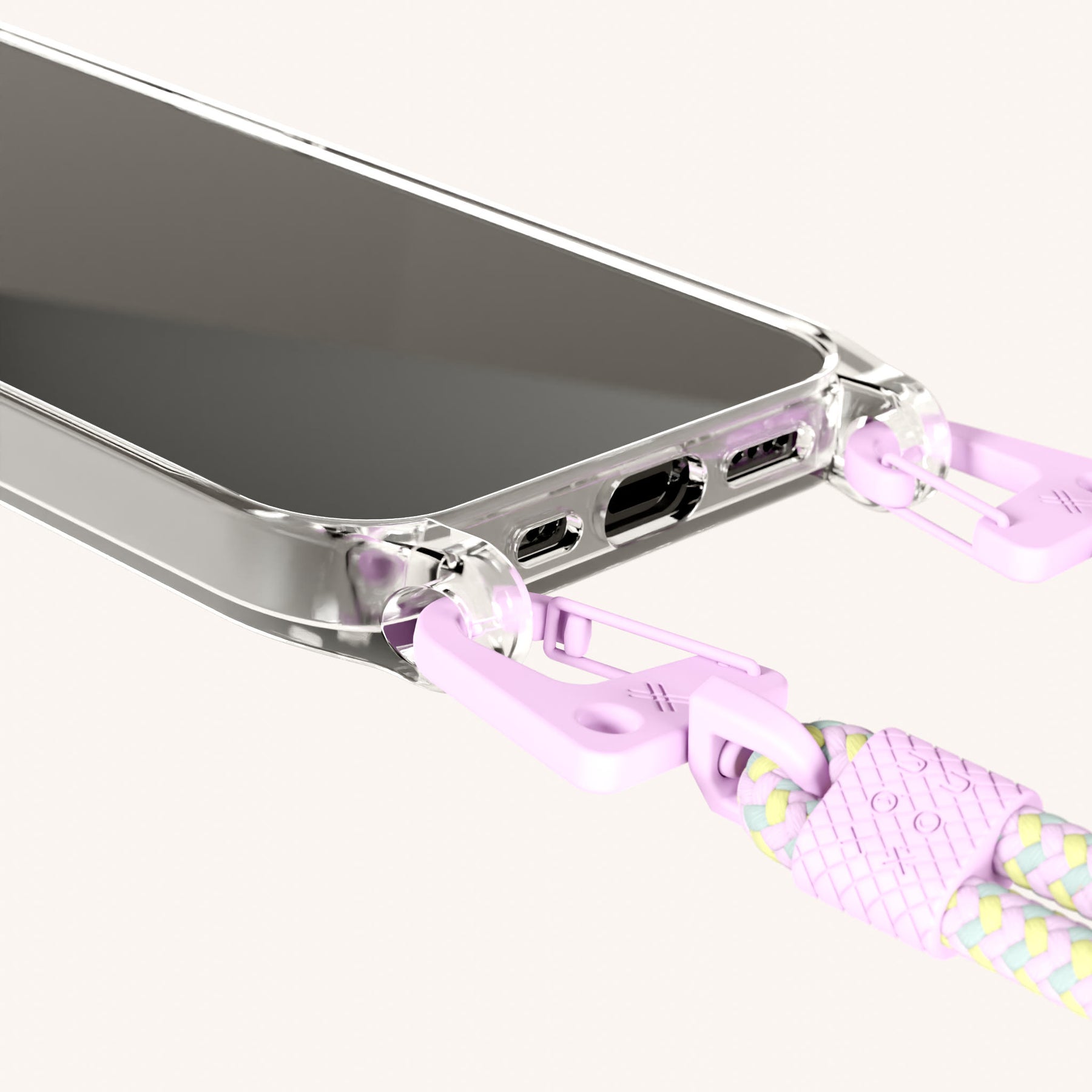 Phone Necklace with Carabiner Rope in Clear + Dolce