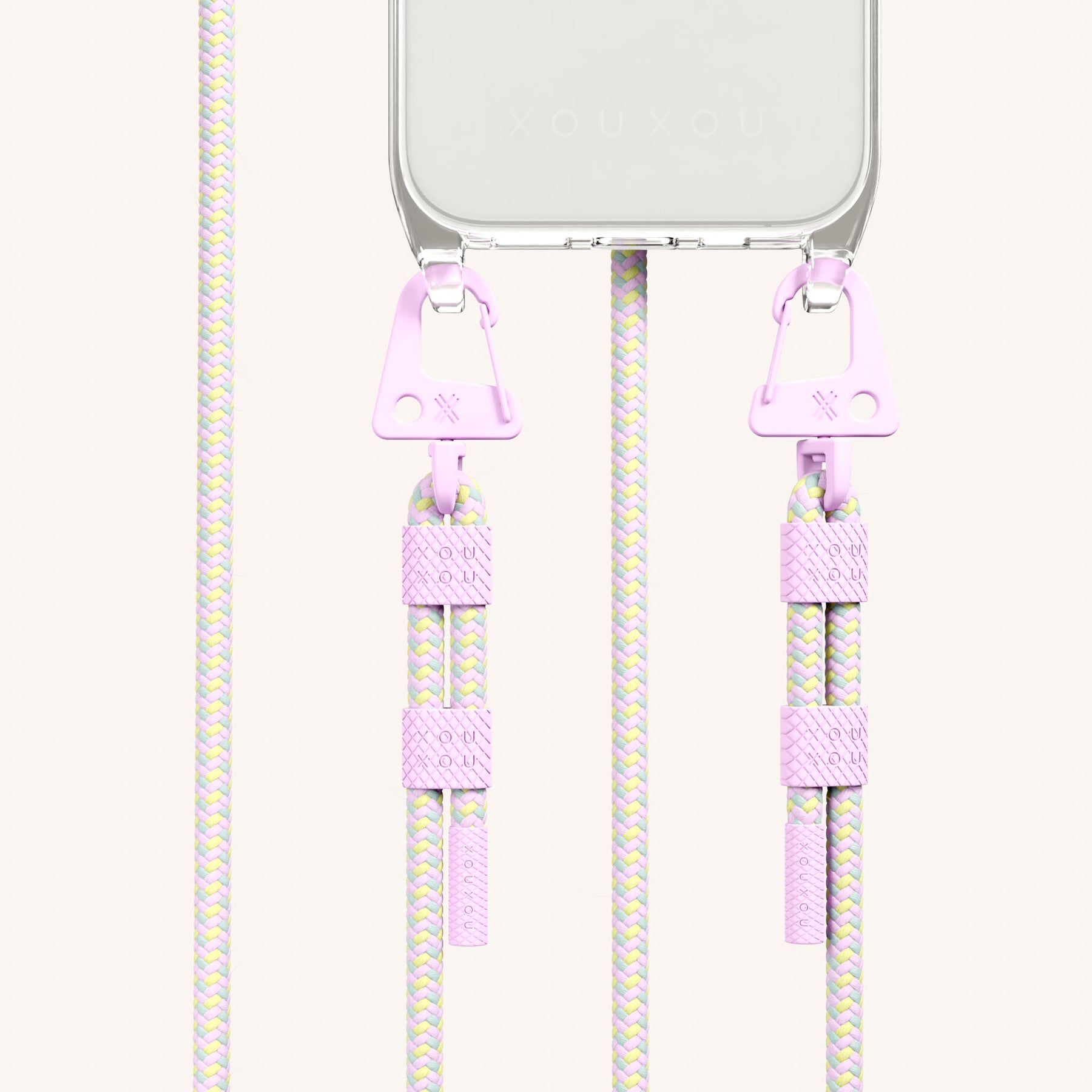 Phone Necklace with Carabiner Rope in Clear + Dolce