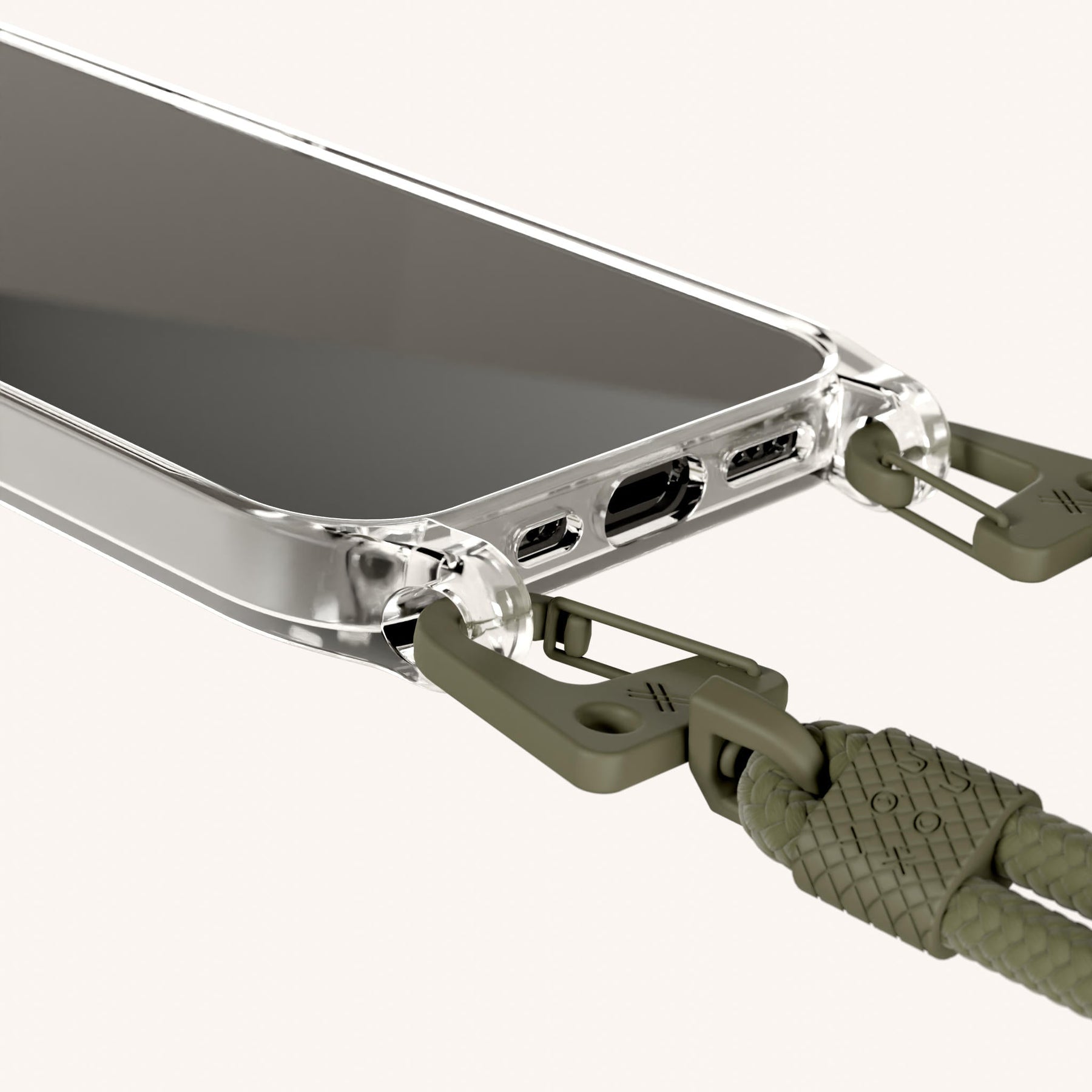 Handykette mit Karabinerband in Transparent + Moos