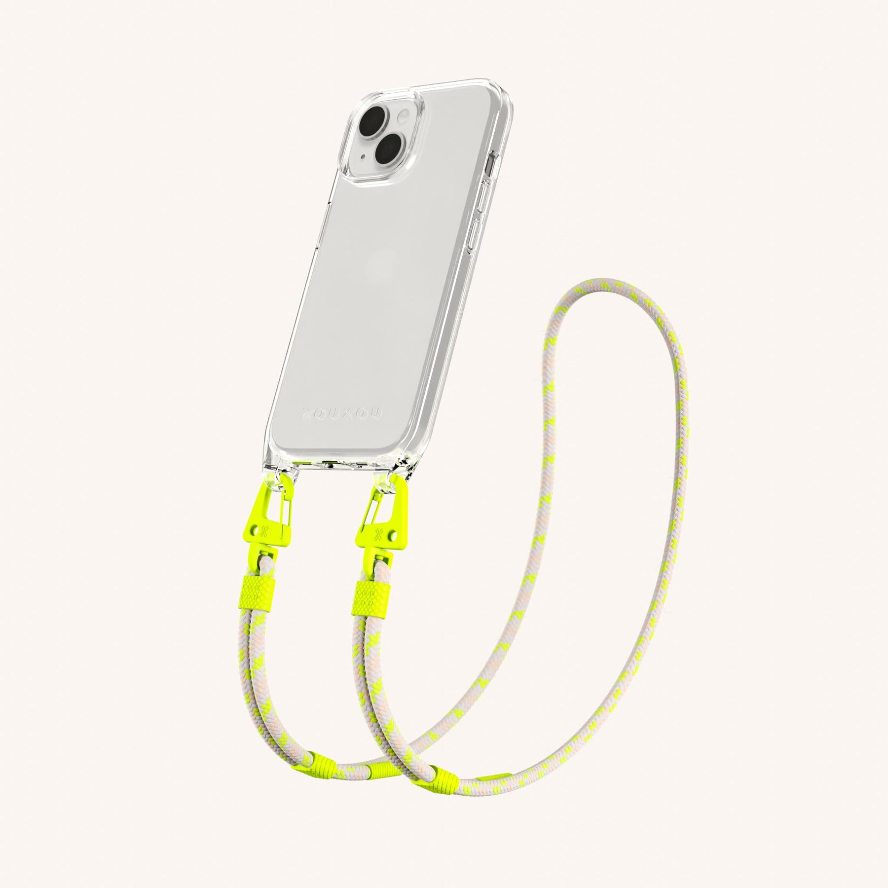 Handykette mit Karabinerband in Transparent + Orange Kamouflage
