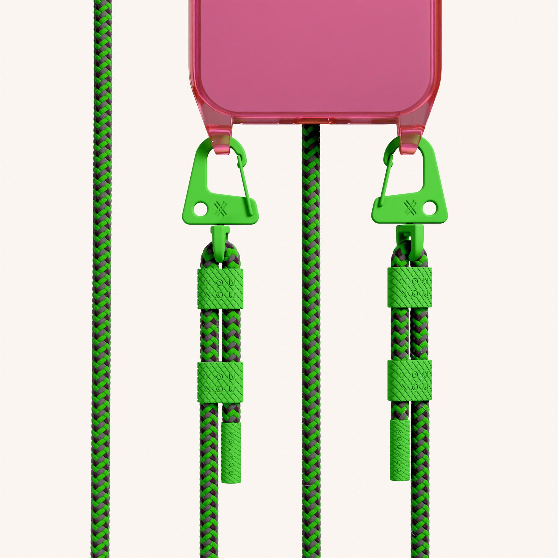 Phone Necklace with Carabiner Rope in Cyber Pink Clear + Acid