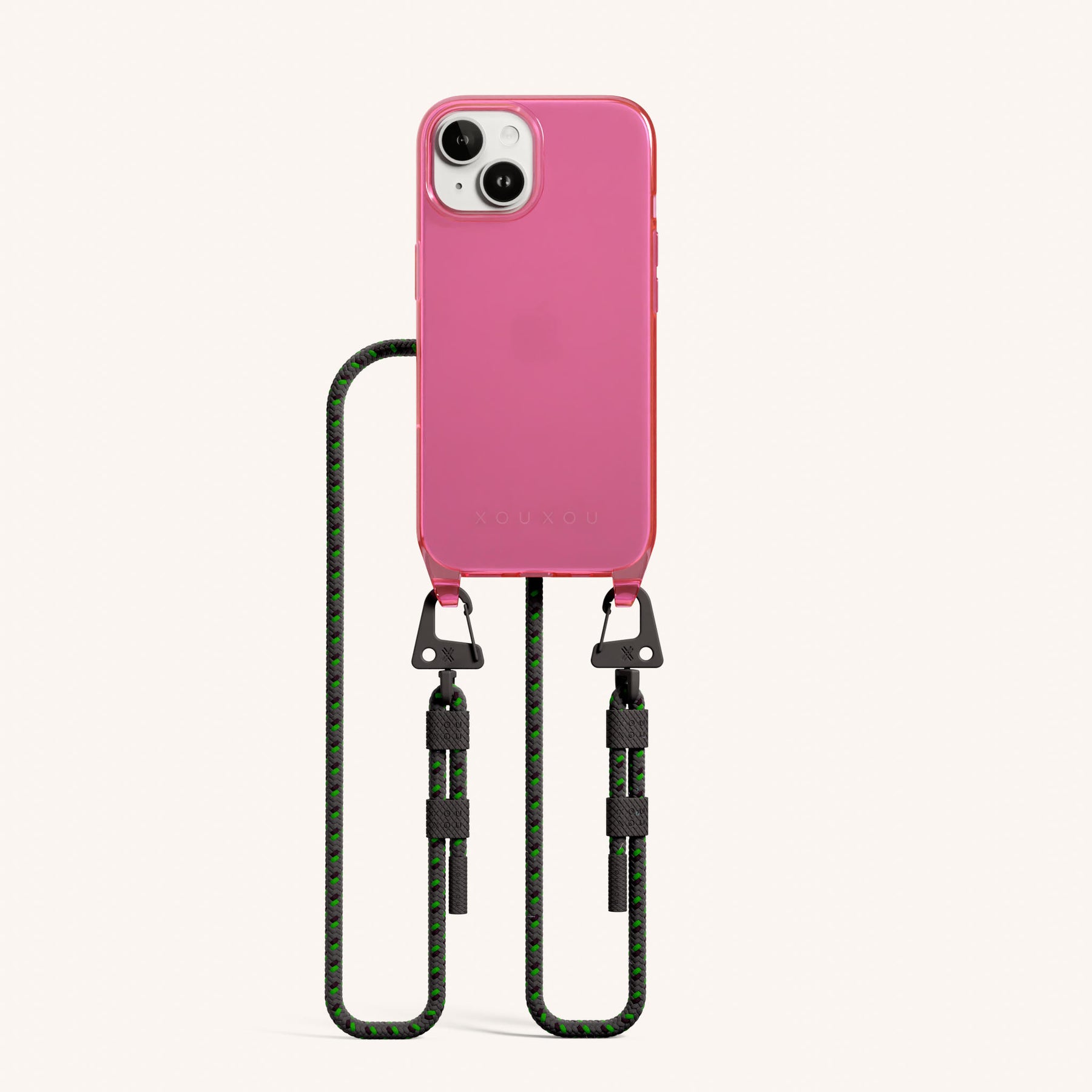 Phone Necklace with Carabiner Rope in Cyber Pink Clear + Ash