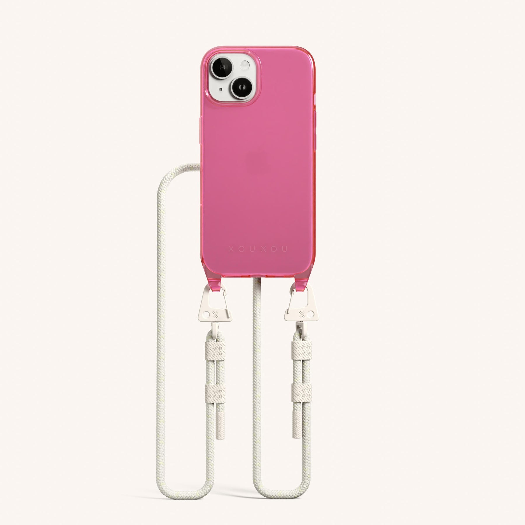 Phone Necklace with Carabiner Rope in Cyber Pink Clear + Chalk
