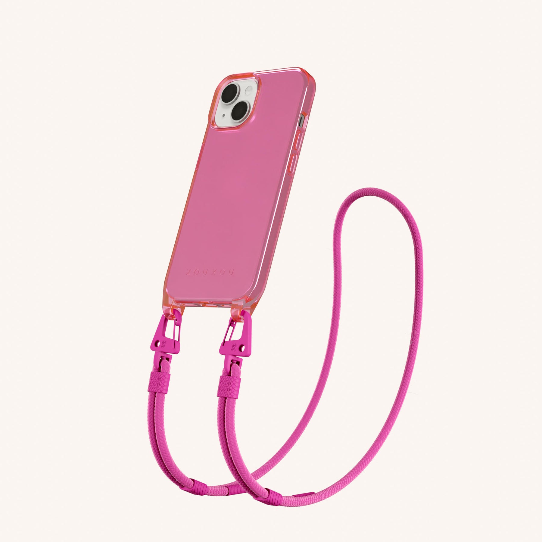 Phone Necklace with Carabiner Rope in Cyber Pink Clear + Power Pink