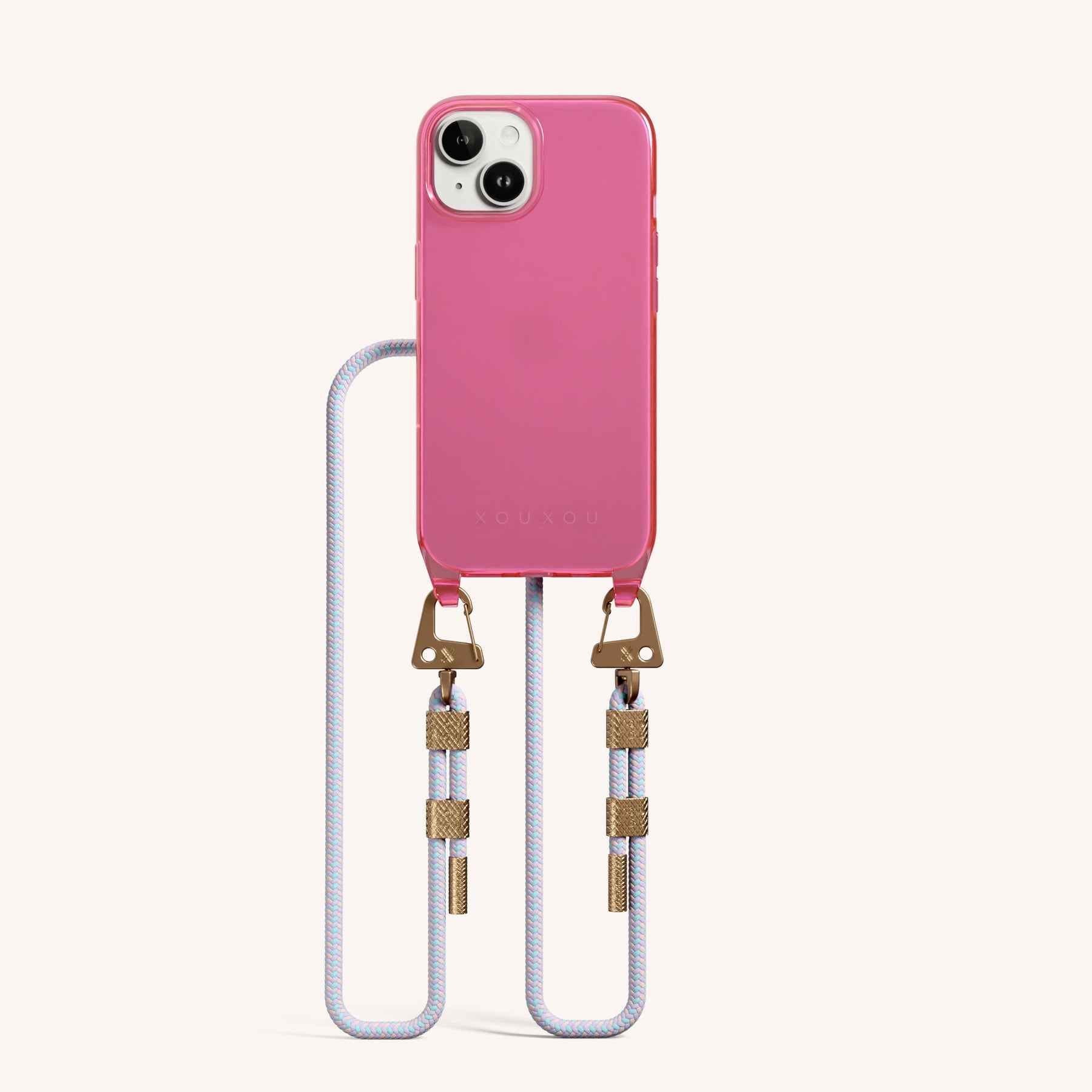 Phone Necklace with Carabiner Rope in Cyber Pink Clear + Vibrant Pastel