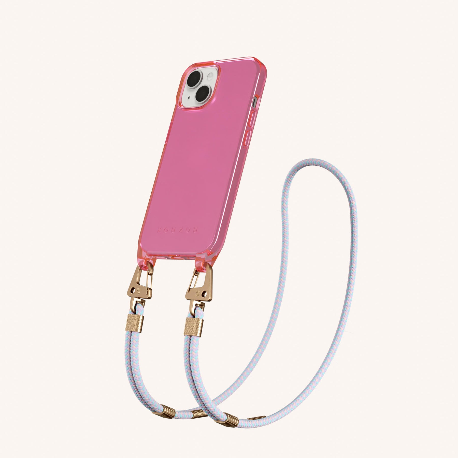Phone Necklace with Carabiner Rope in Cyber Pink Clear + Vibrant Pastel