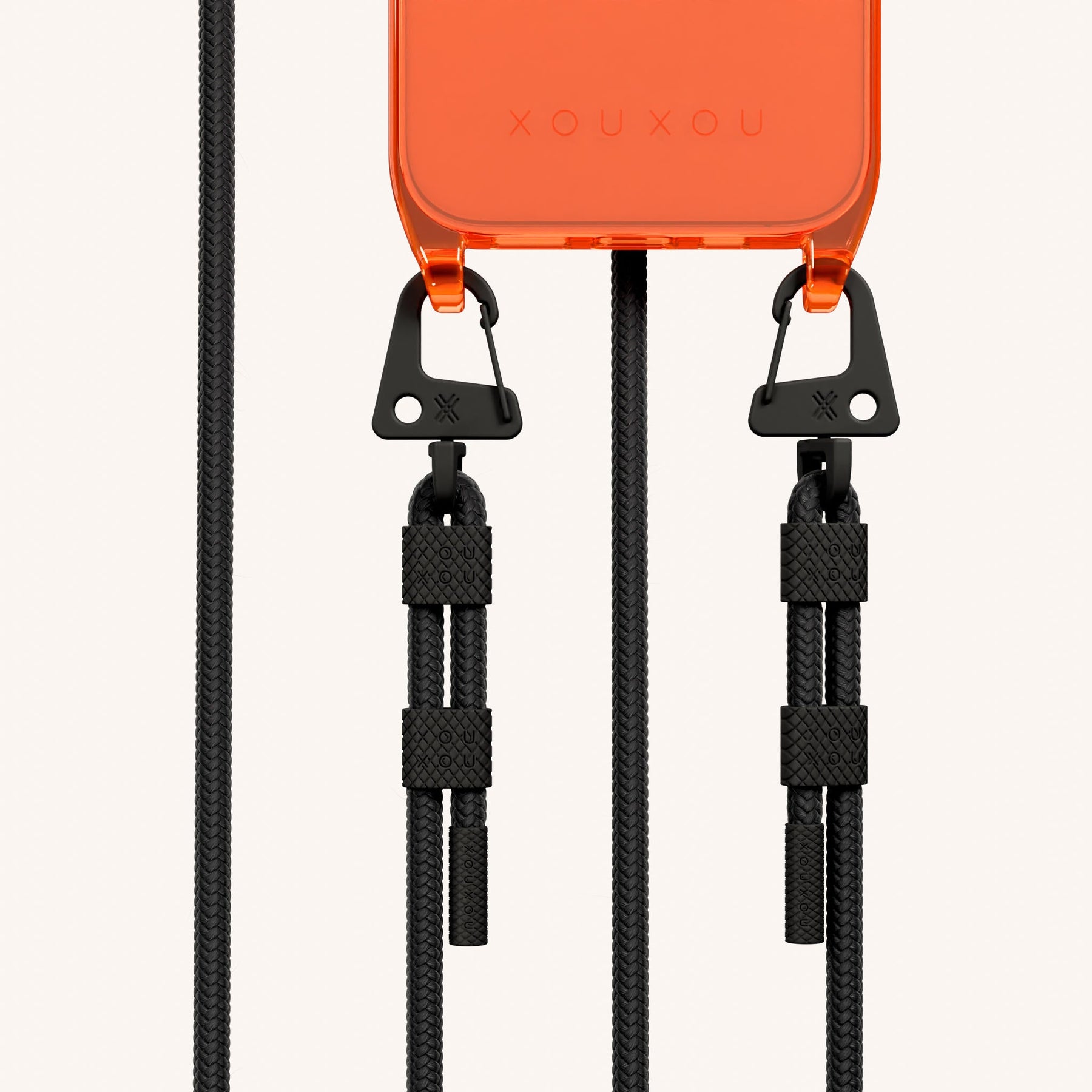 Handykette mit Karabinerband in Neon Orange transparent + Schwarz