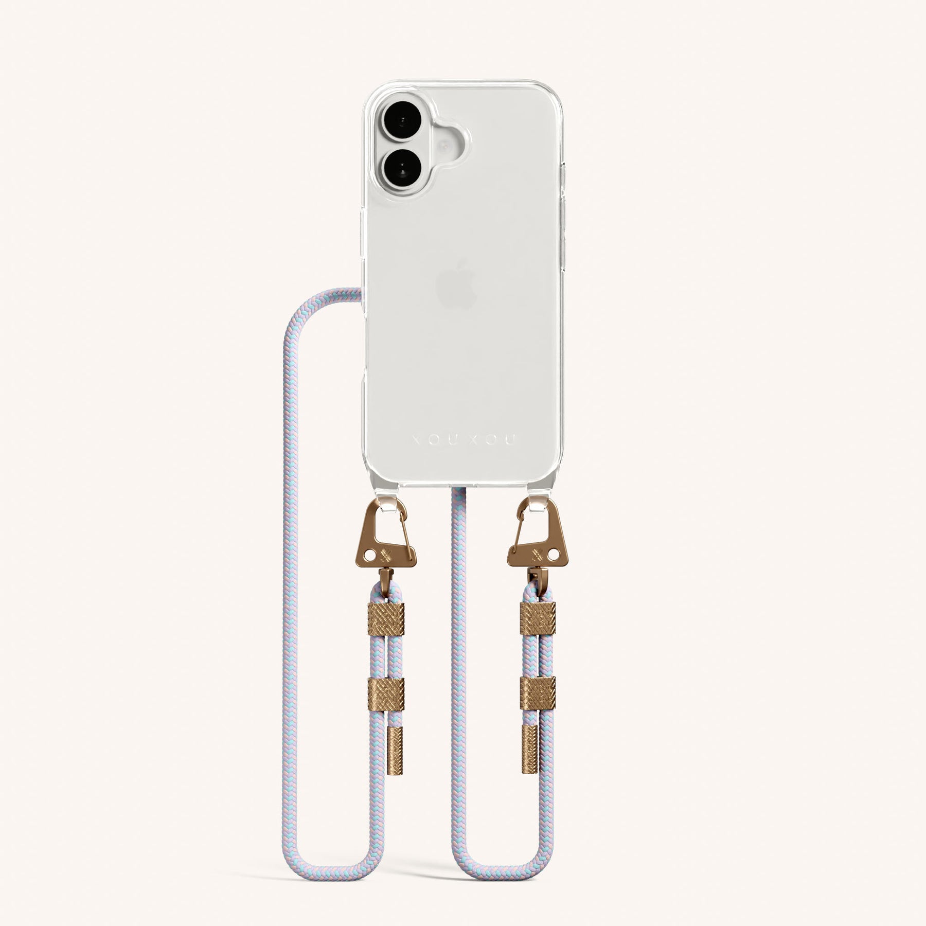 Phone Necklace with Carabiner Rope in Clear + Vibrant Pastel