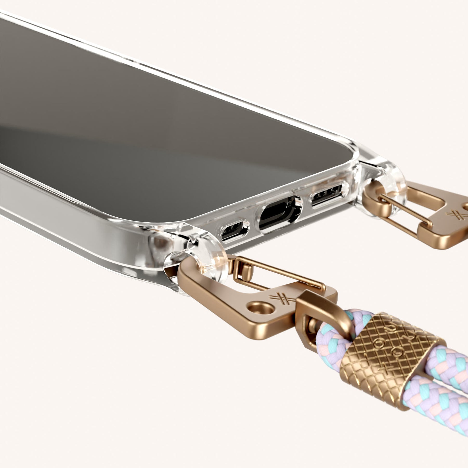 Phone Necklace with Carabiner Rope in Clear + Vibrant Pastel