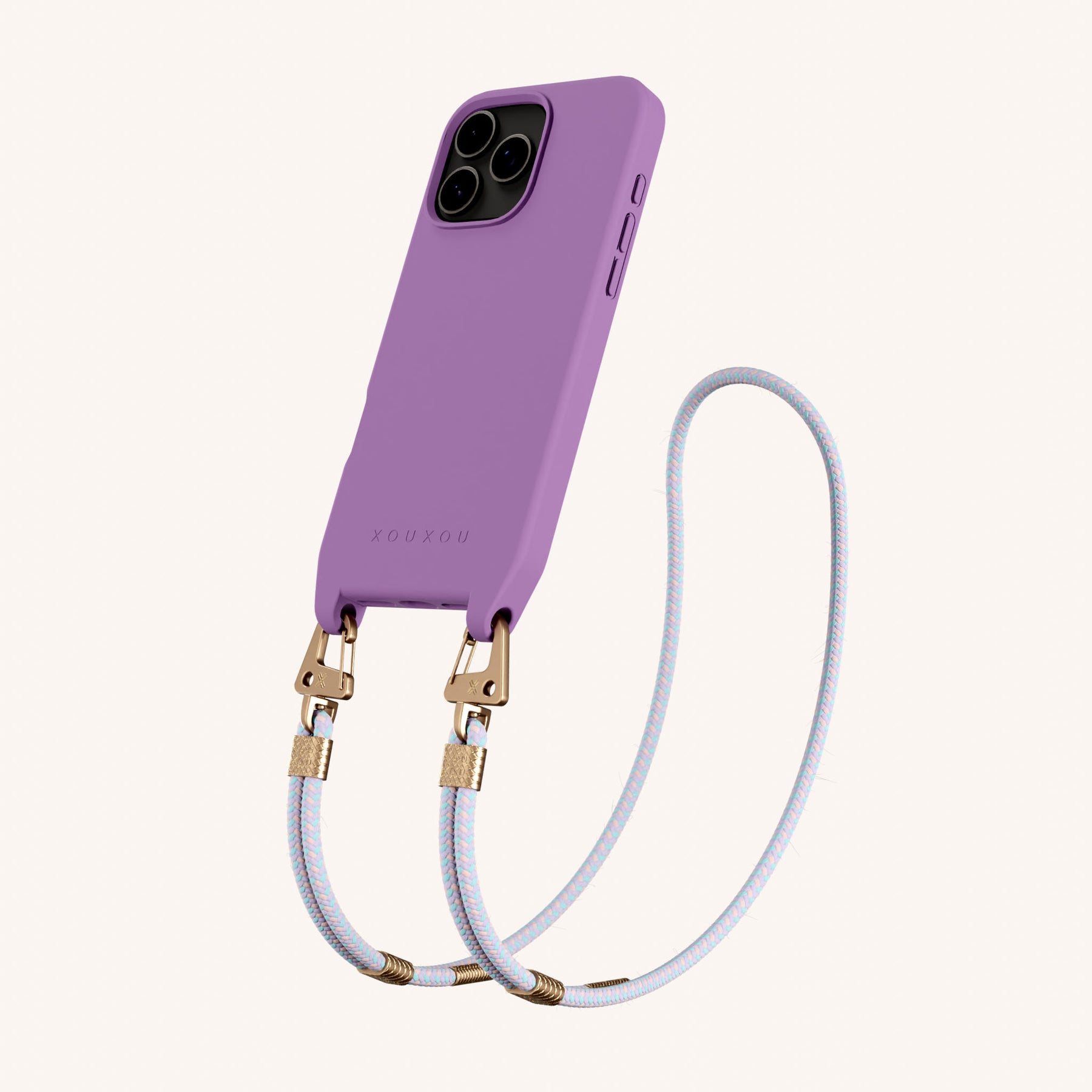 Phone Necklace with Carabiner Rope in Lavender + Vibrant Pastel